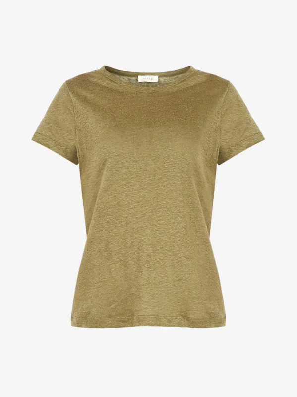 Ramla Khaki Linen Crew-Neck T-Shirt sold by iris
