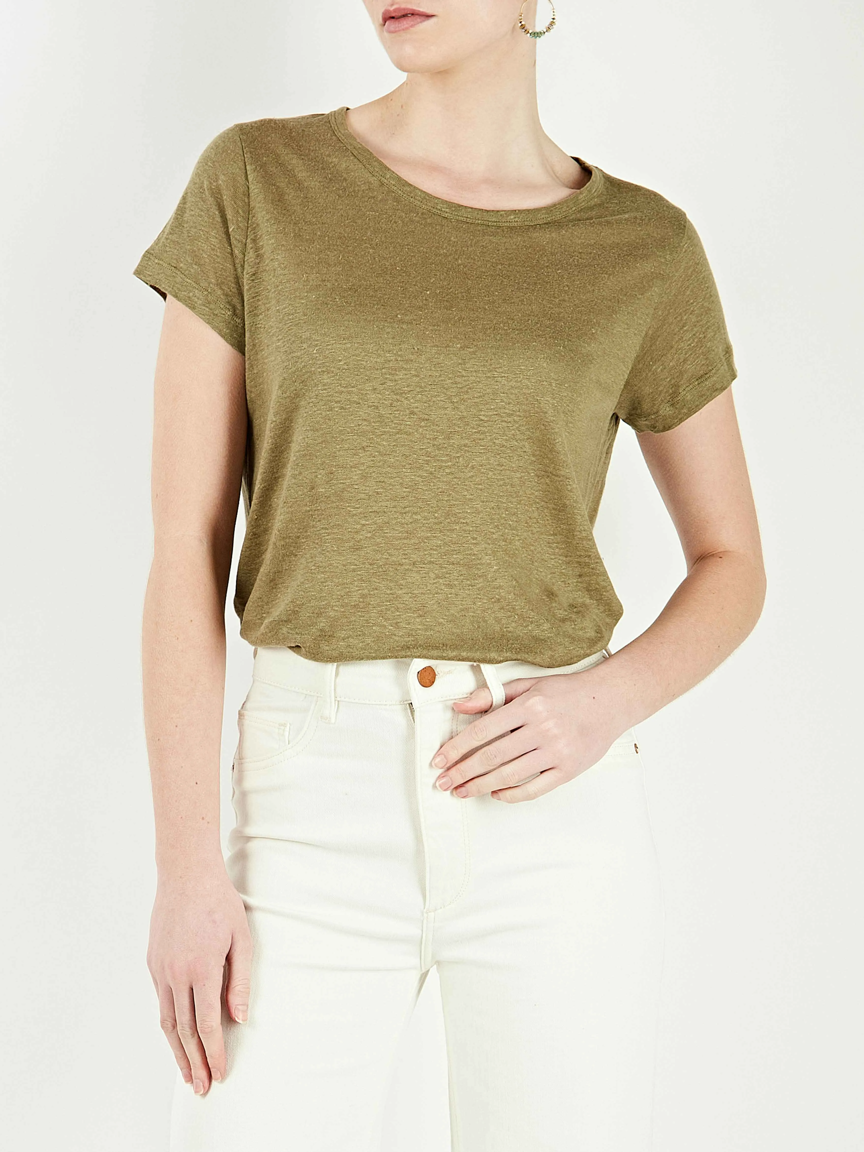 Ramla Khaki Linen Crew-Neck T-Shirt sold by iris product image thumbnail 5