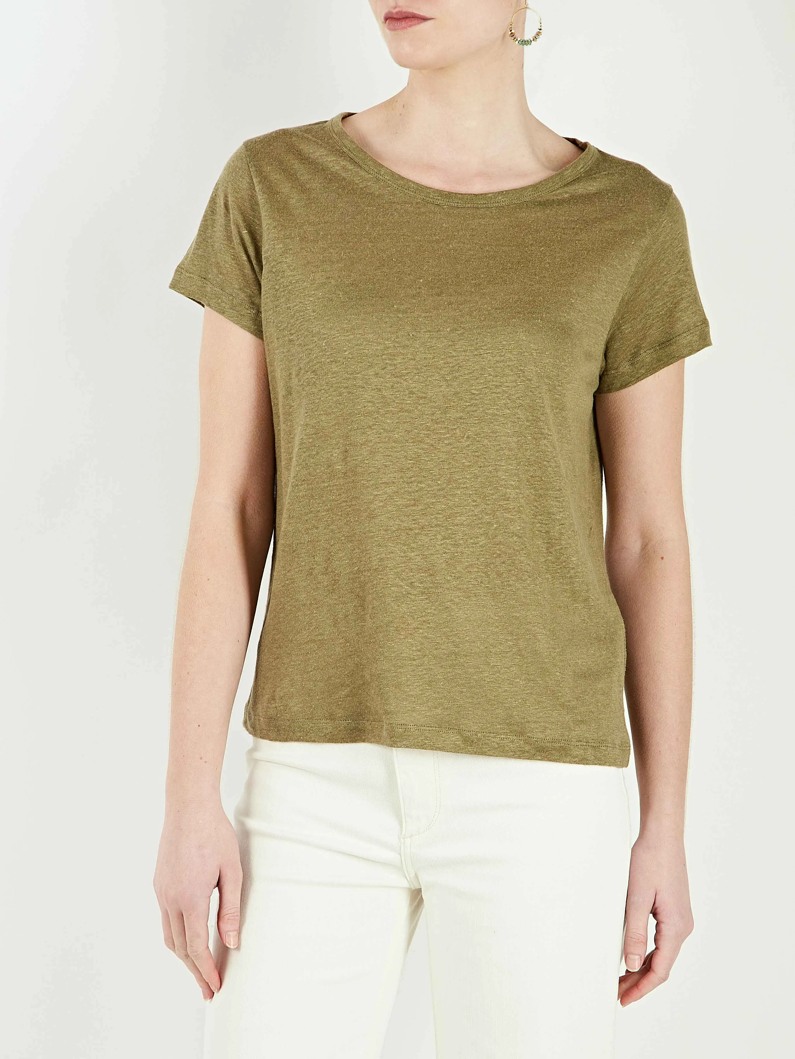 Ramla Khaki Linen Crew-Neck T-Shirt sold by iris product image thumbnail 2
