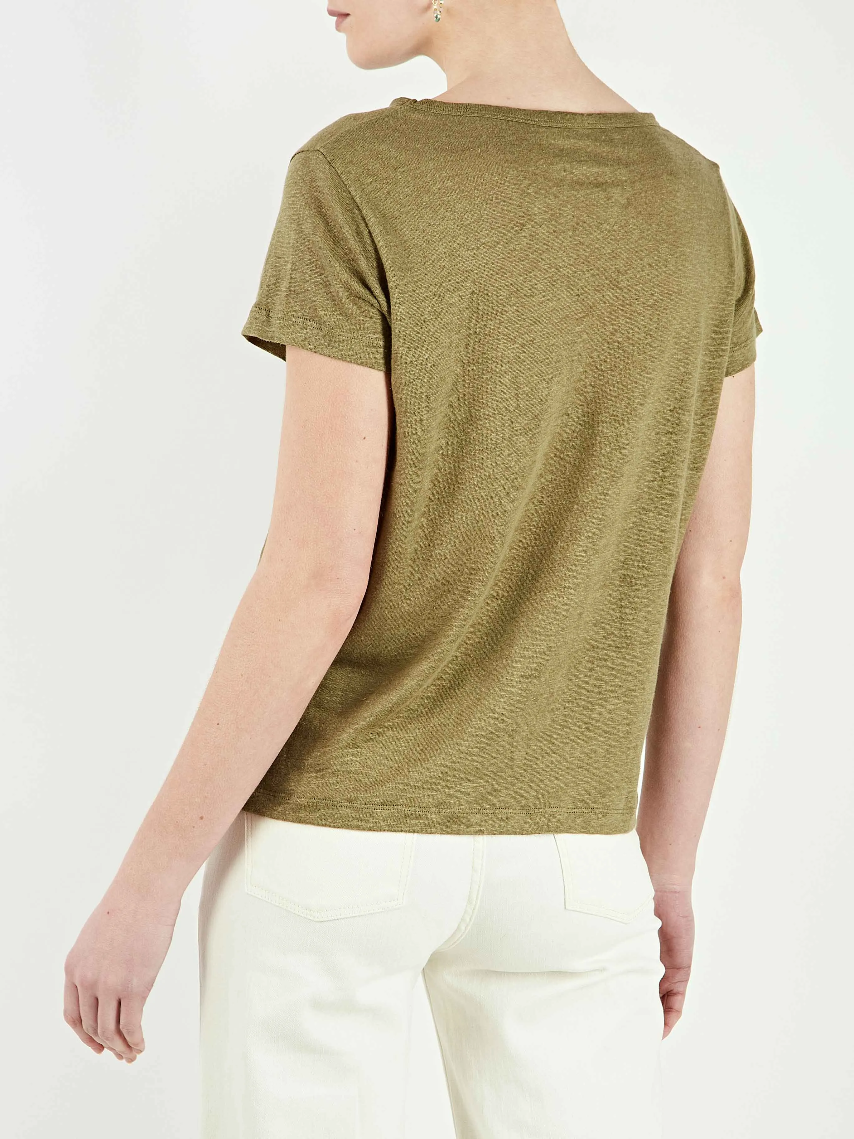 Ramla Khaki Linen Crew-Neck T-Shirt sold by iris product image thumbnail 3