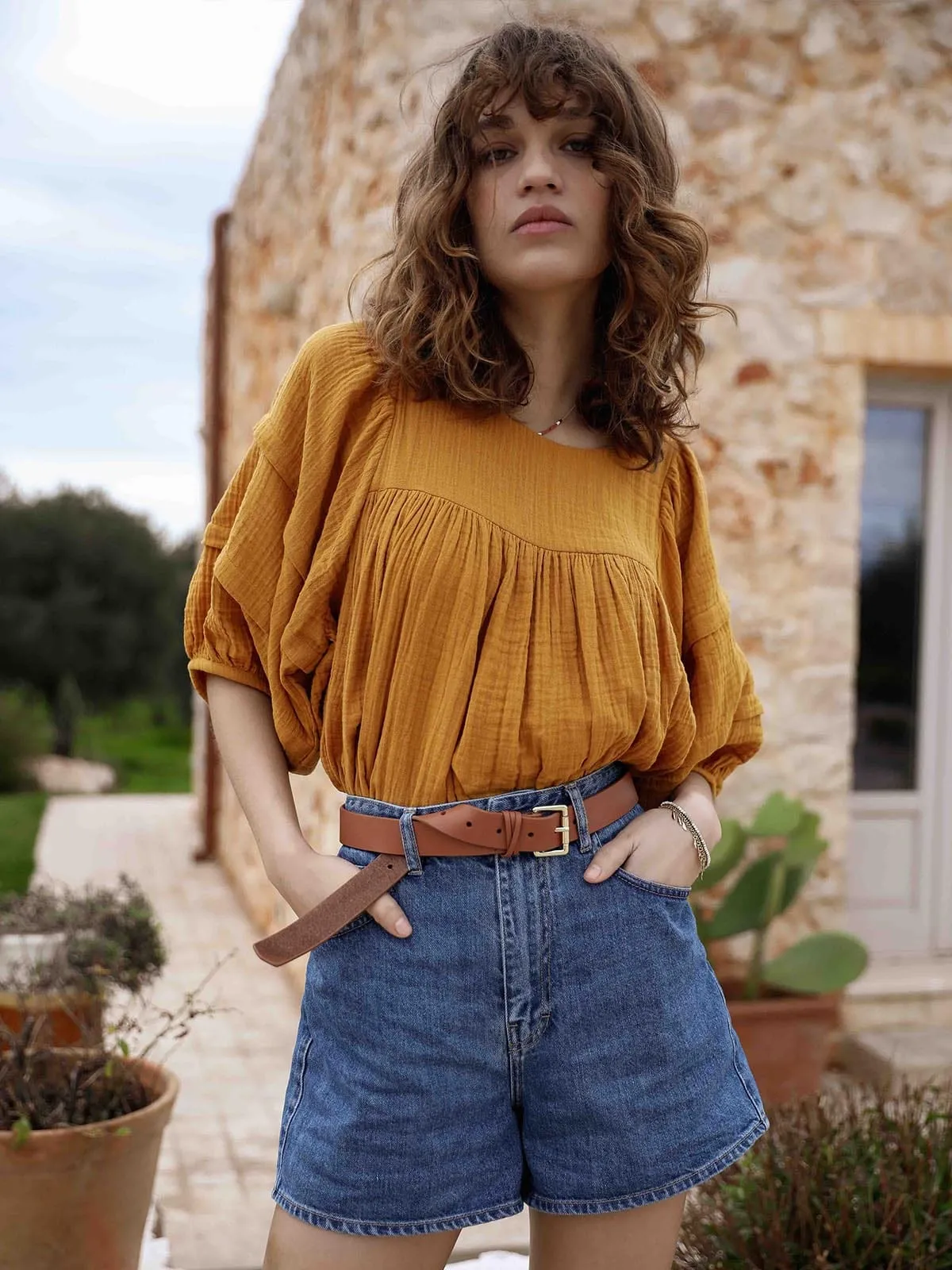 Louisa Puff Sleeve Top Ochre sold by iris product image thumbnail 3