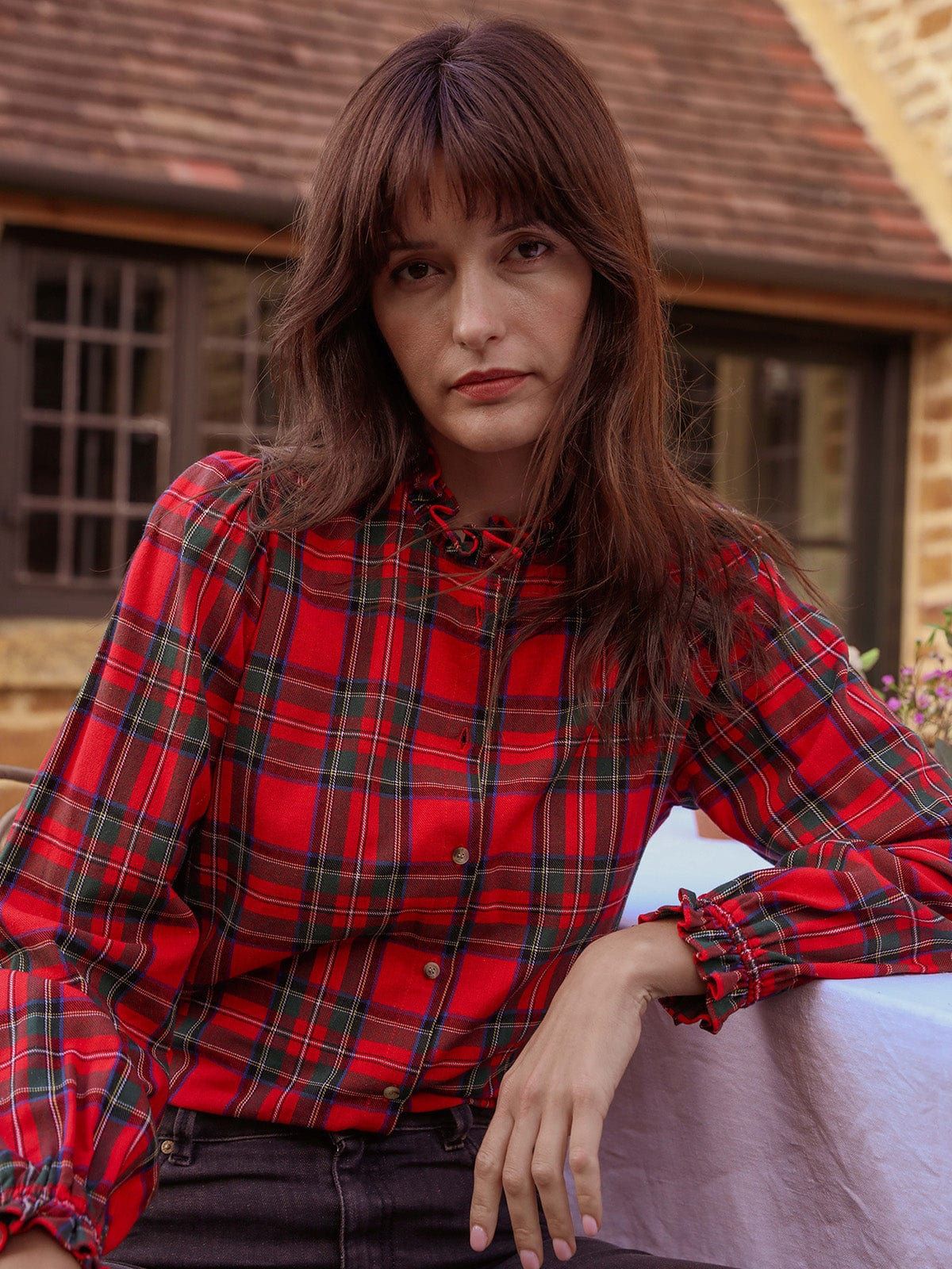 Imani Tartan Blouse- Red sold by iris
