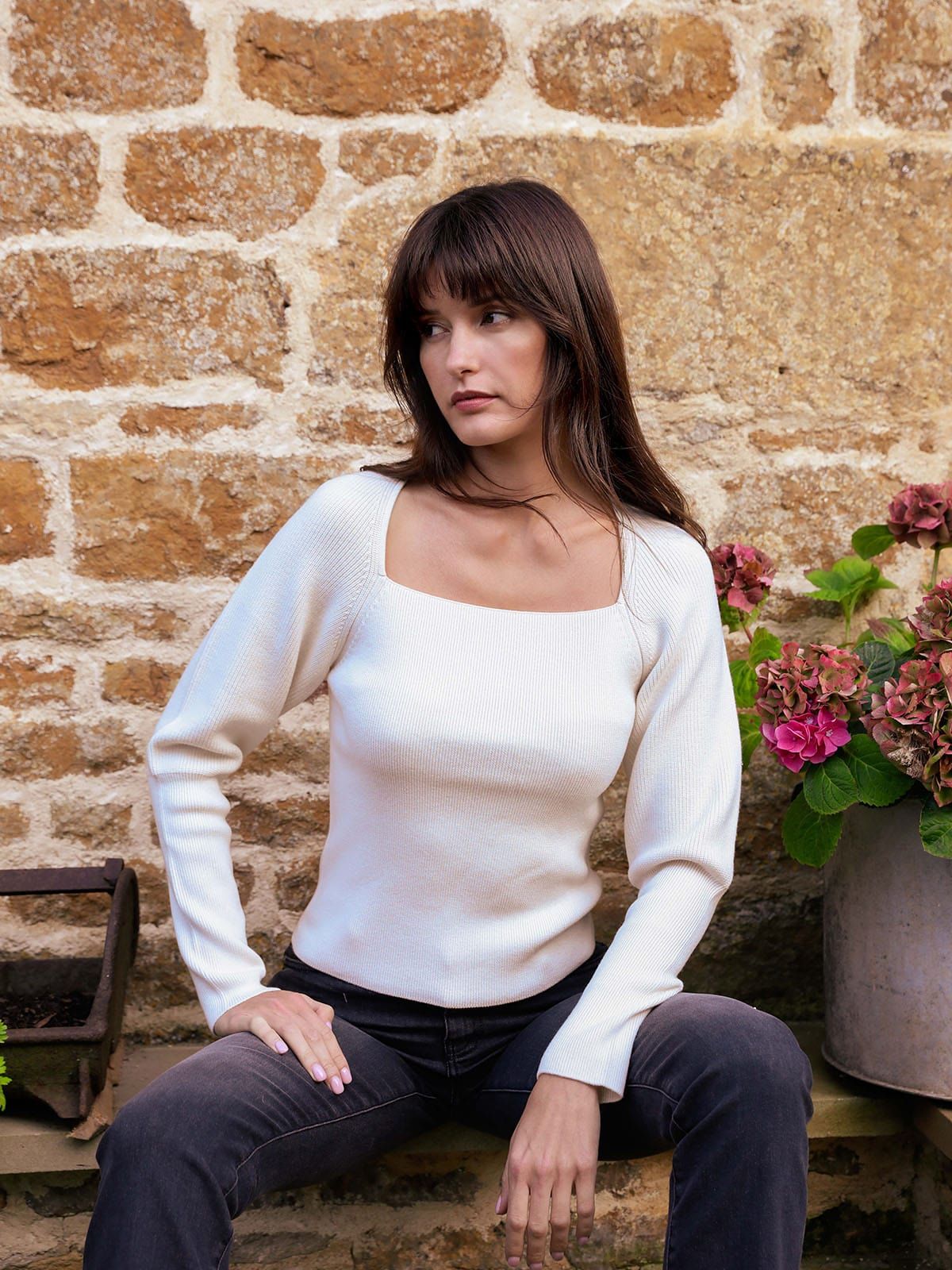 Bella Square Neck Top- Cream sold by iris