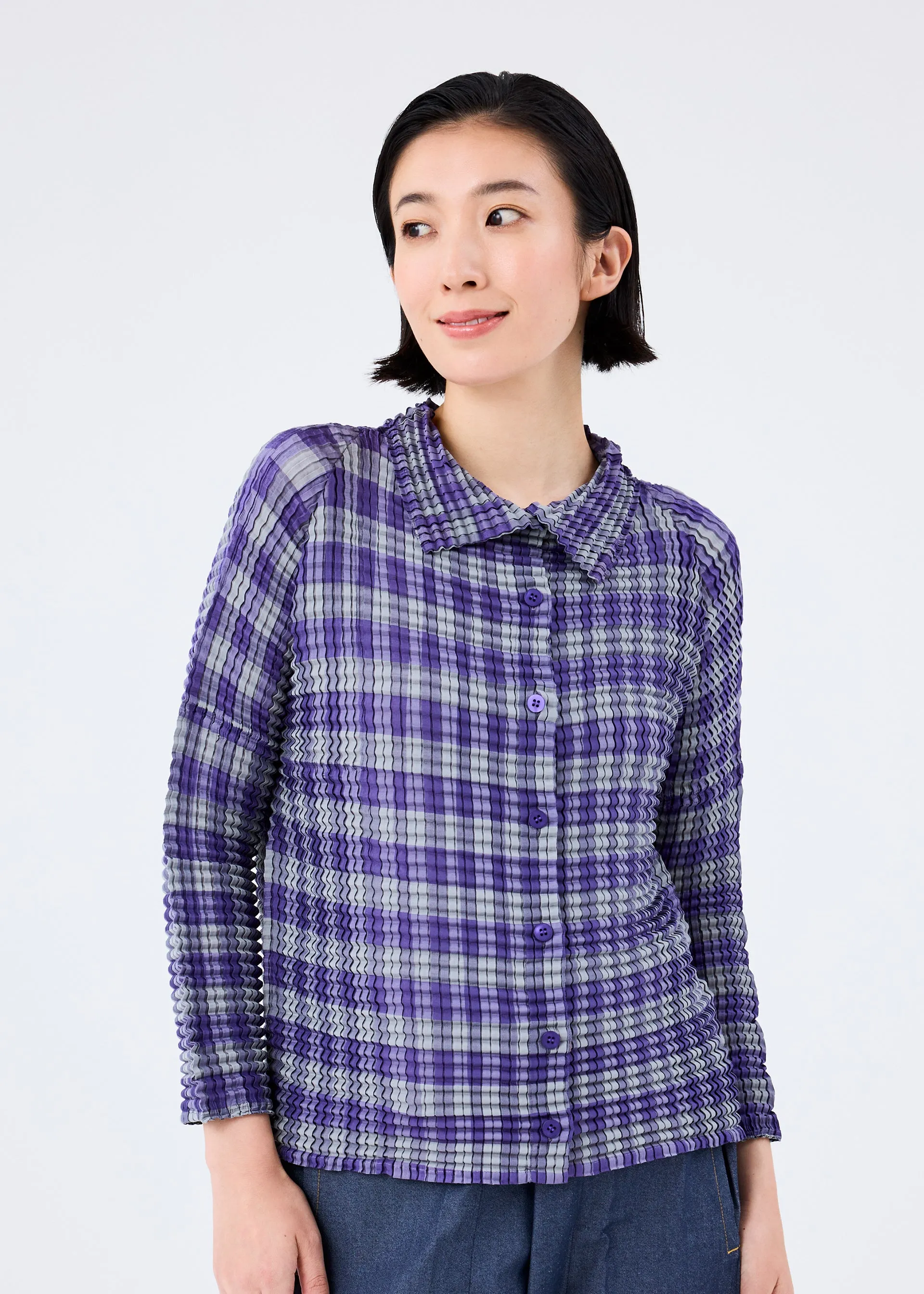 GINGHAM CHECK PLEATS CARDIGAN sold by Issey Miyake product image thumbnail 5