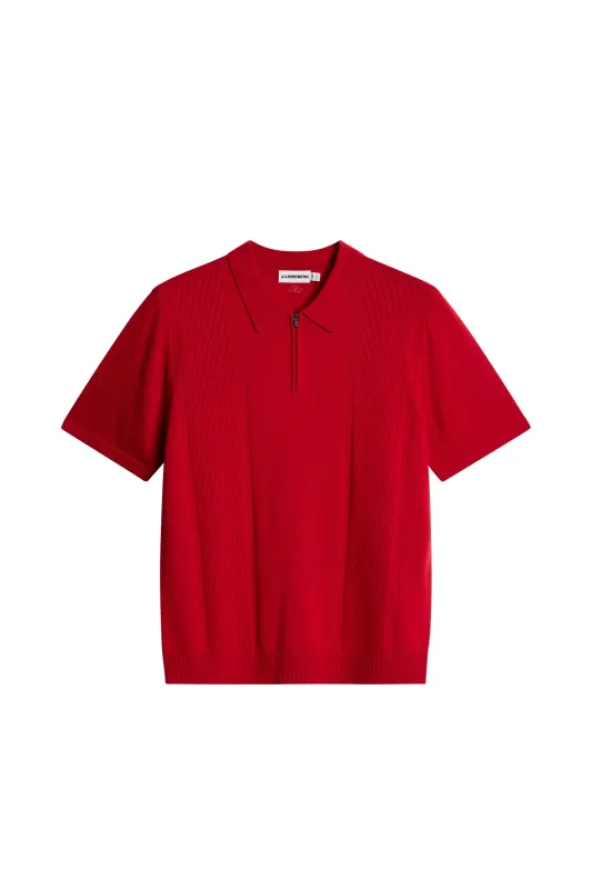 Remy Structure Zip Knit Polo / Barbados Cherry sold by J. Lindeberg