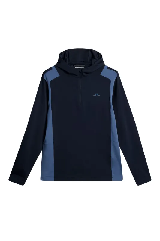 Lukas Quarter Zip Hood / Vintage Indigo sold by J. Lindeberg