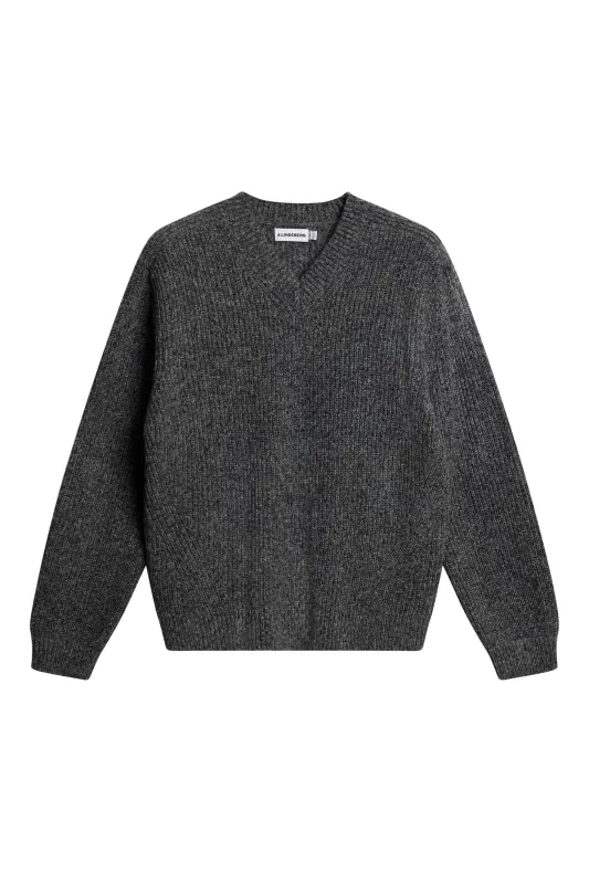 Vitor V-neck Heavy Knit / Dark Grey Melange sold by J. Lindeberg