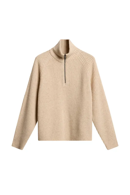 Victor Zip Wool Sweater / Moonbeam Melange sold by J. Lindeberg