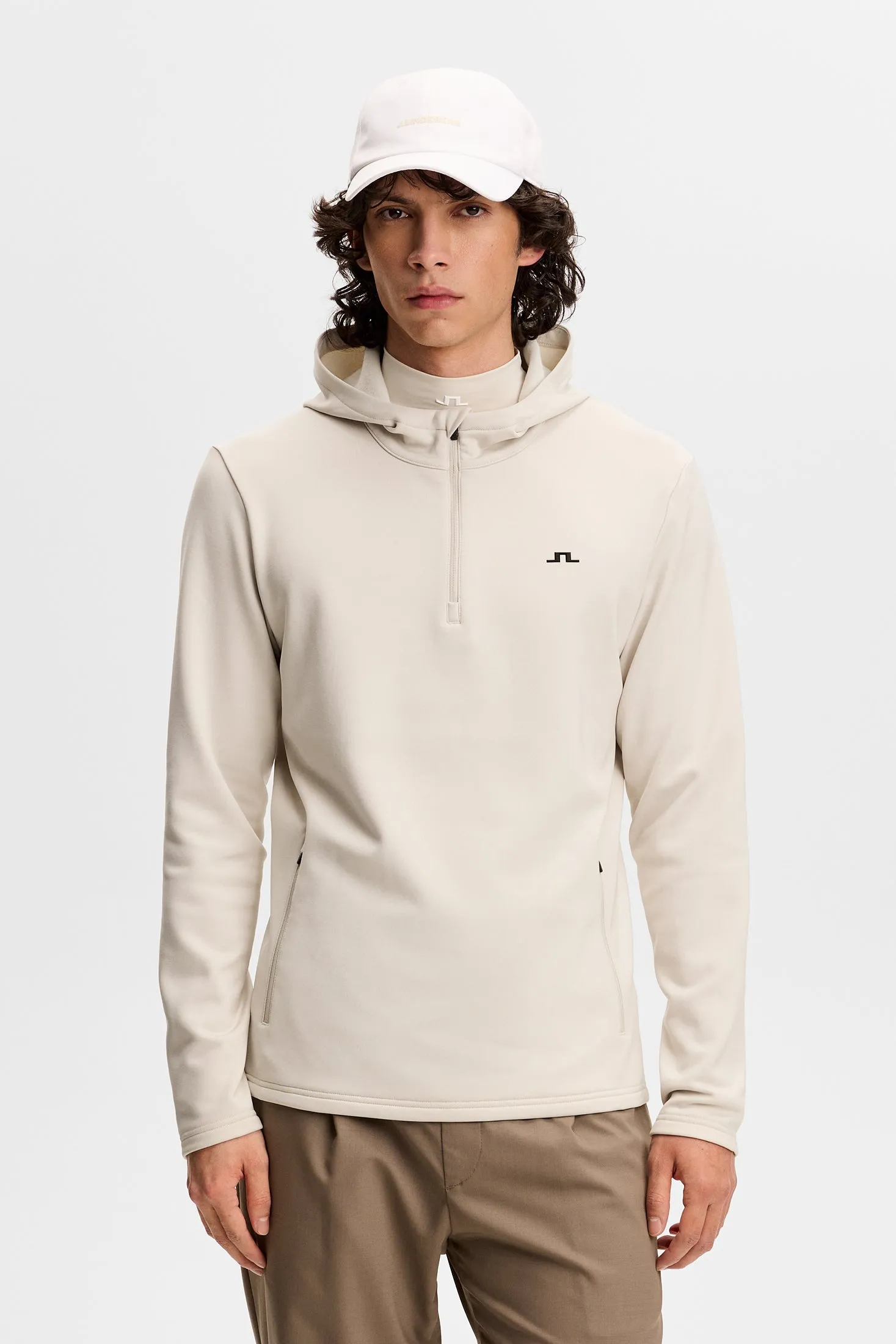 Aerial Quarter Zip Hood / Moonbeam sold by J. Lindeberg
