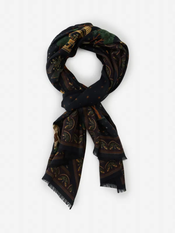 Navy Palace Pictorial Men's Wool Scarf | Lifestyle | J.McLaughlin sold by J. McLaughlin
