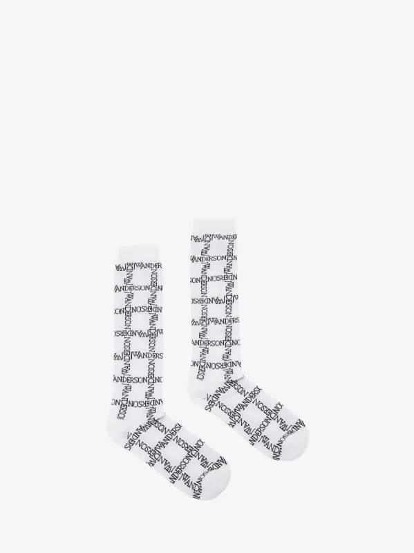 CL_LOGO GRID LONG SOCKS - WHITE/BLACK_KW1034YN0273 made by J.W. Anderson