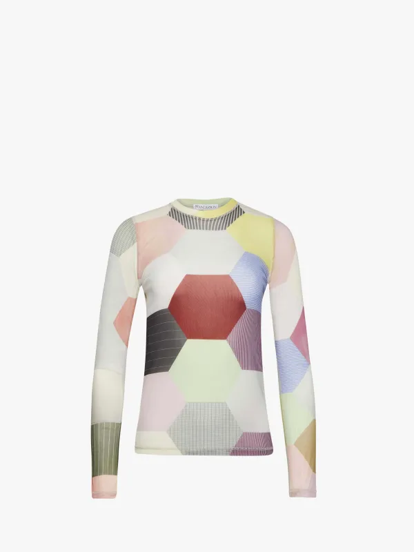 'PATCHWORK' PRINT - SHEER LONG SLEEVE TOP sold by J.W. Anderson