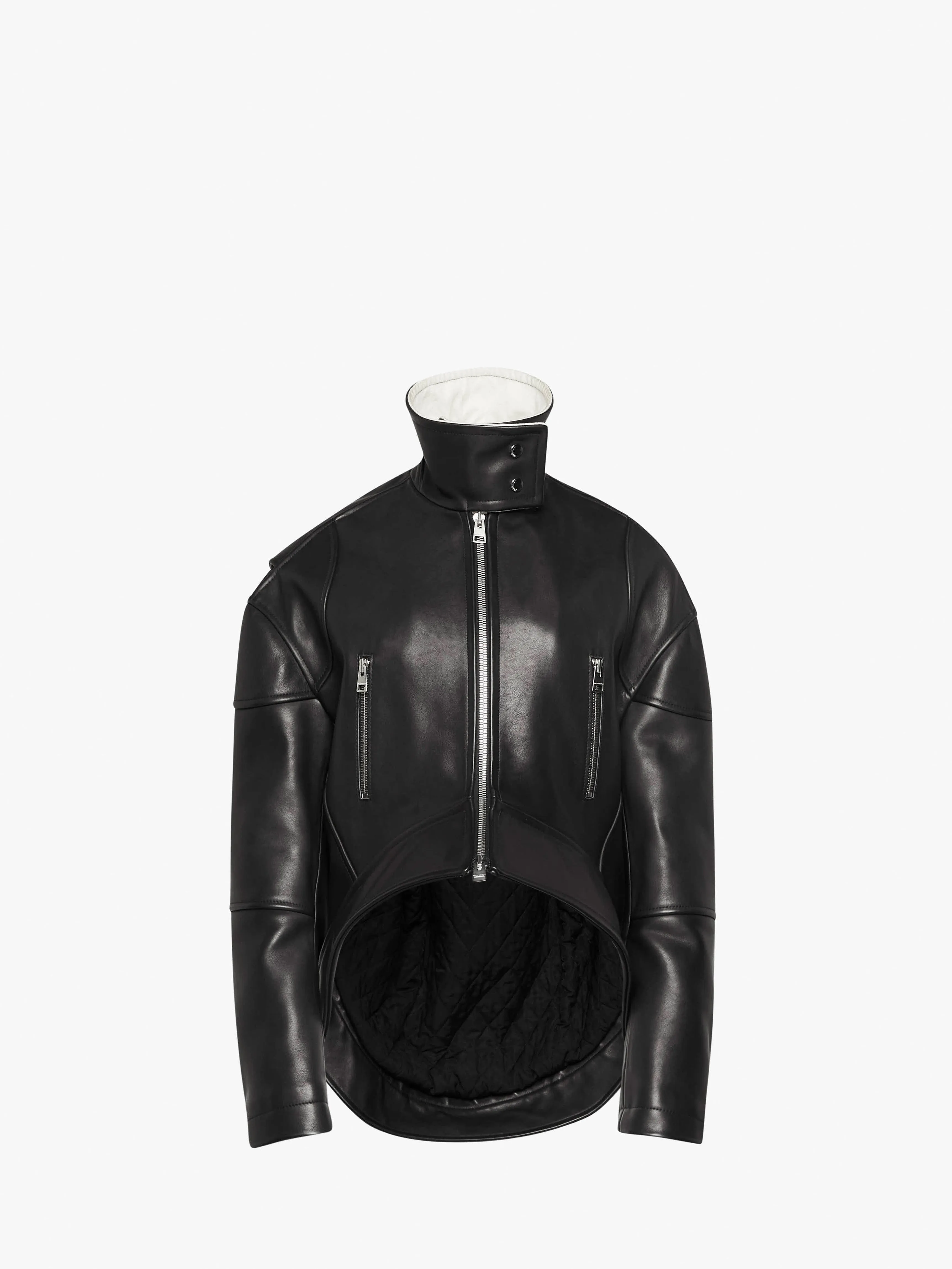 CURVED LEATHER HEM HIGH NECK JACKET sold by J.W. Anderson