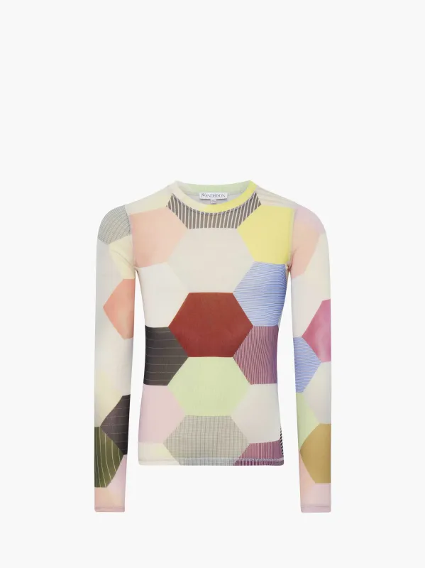 'PATCHWORK' PRINT - SHEER LONG SLEEVE TOP sold by J.W. Anderson