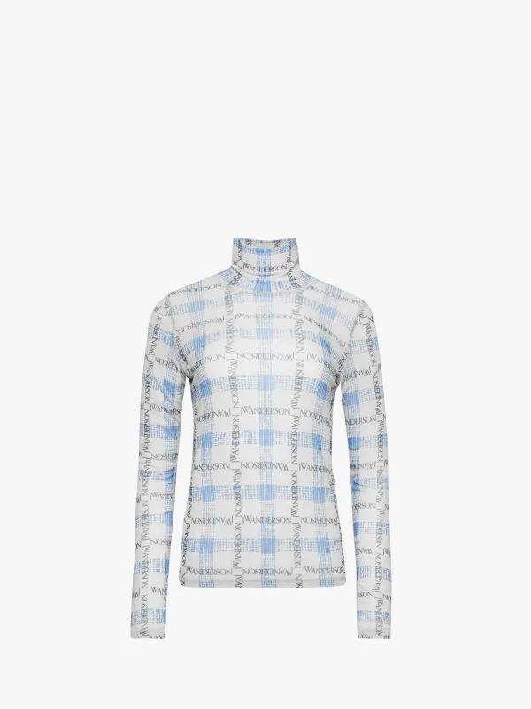 "LOGO GRID CHECK" PRINT - SHEER LONG SLEEVE TOP sold by J.W. Anderson