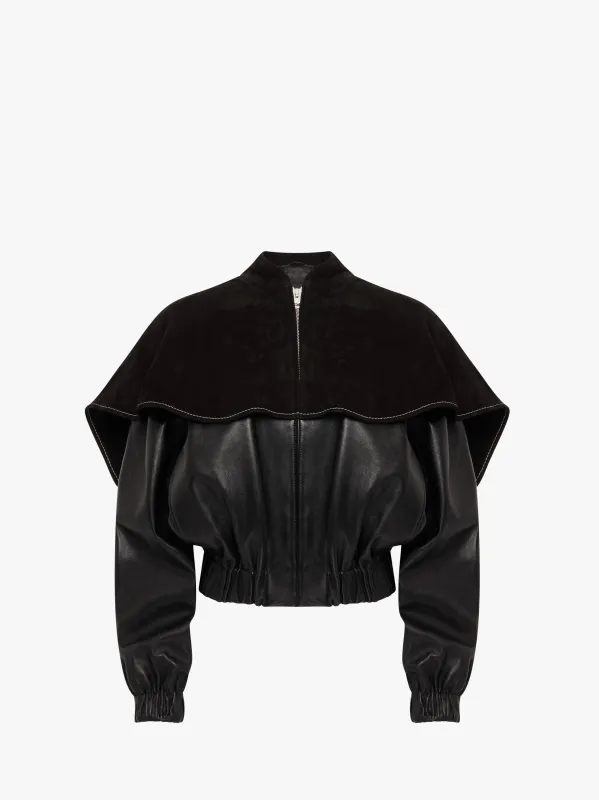 LEATHER BOMBER JACKET WITH OVERSIZED COLLAR made by J.W. Anderson