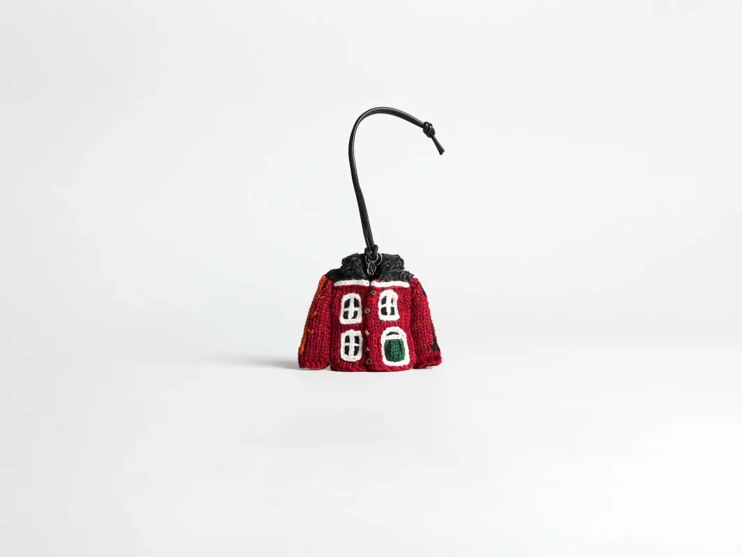 HAND-CROCHETED HOUSE CARDIGAN CHARM IN RED made by J.W. Anderson