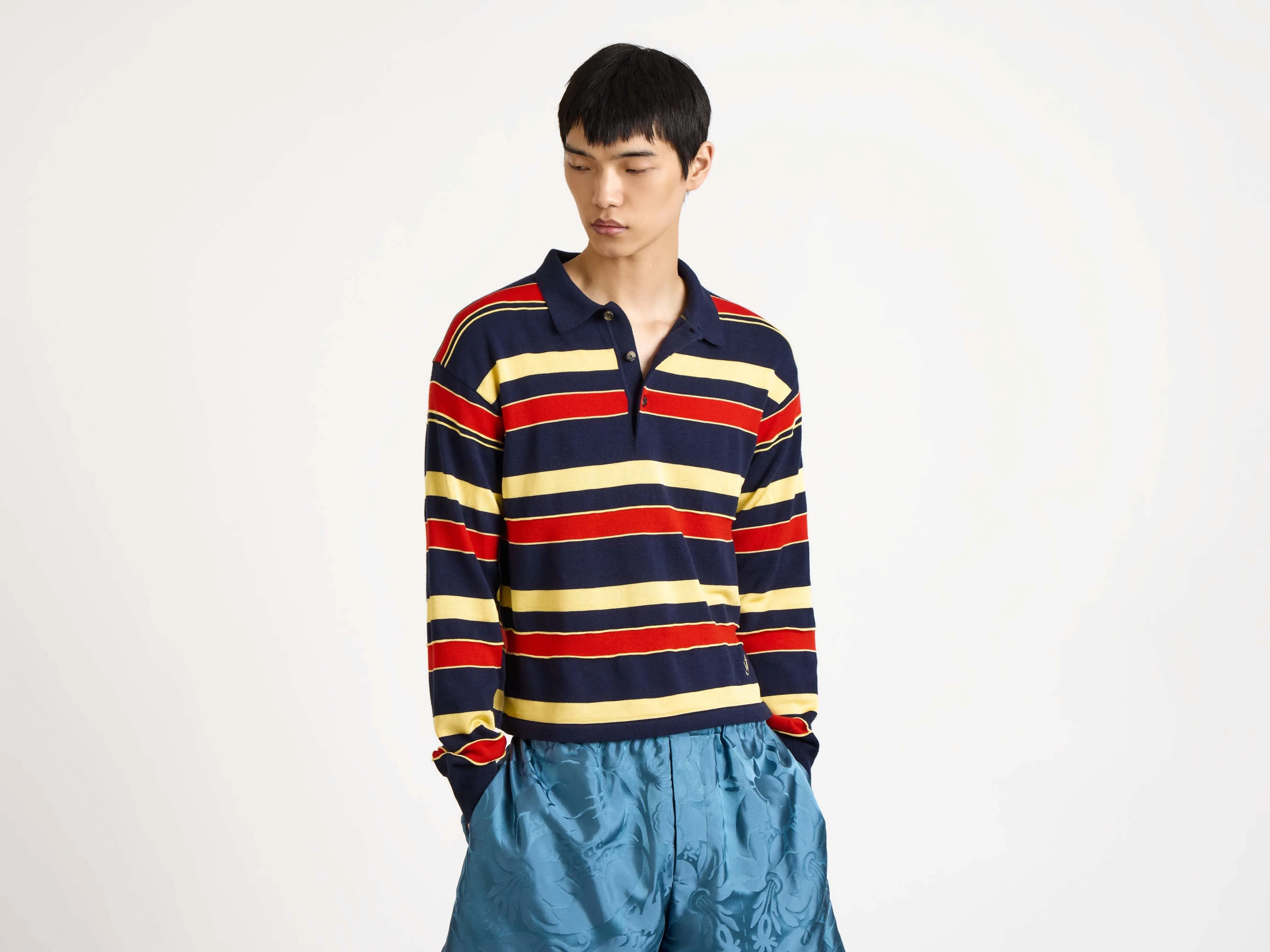 MENS KNITTED STRIPED RUGBY POLO TOP IN NAVY sold by J.W. Anderson product image thumbnail 4