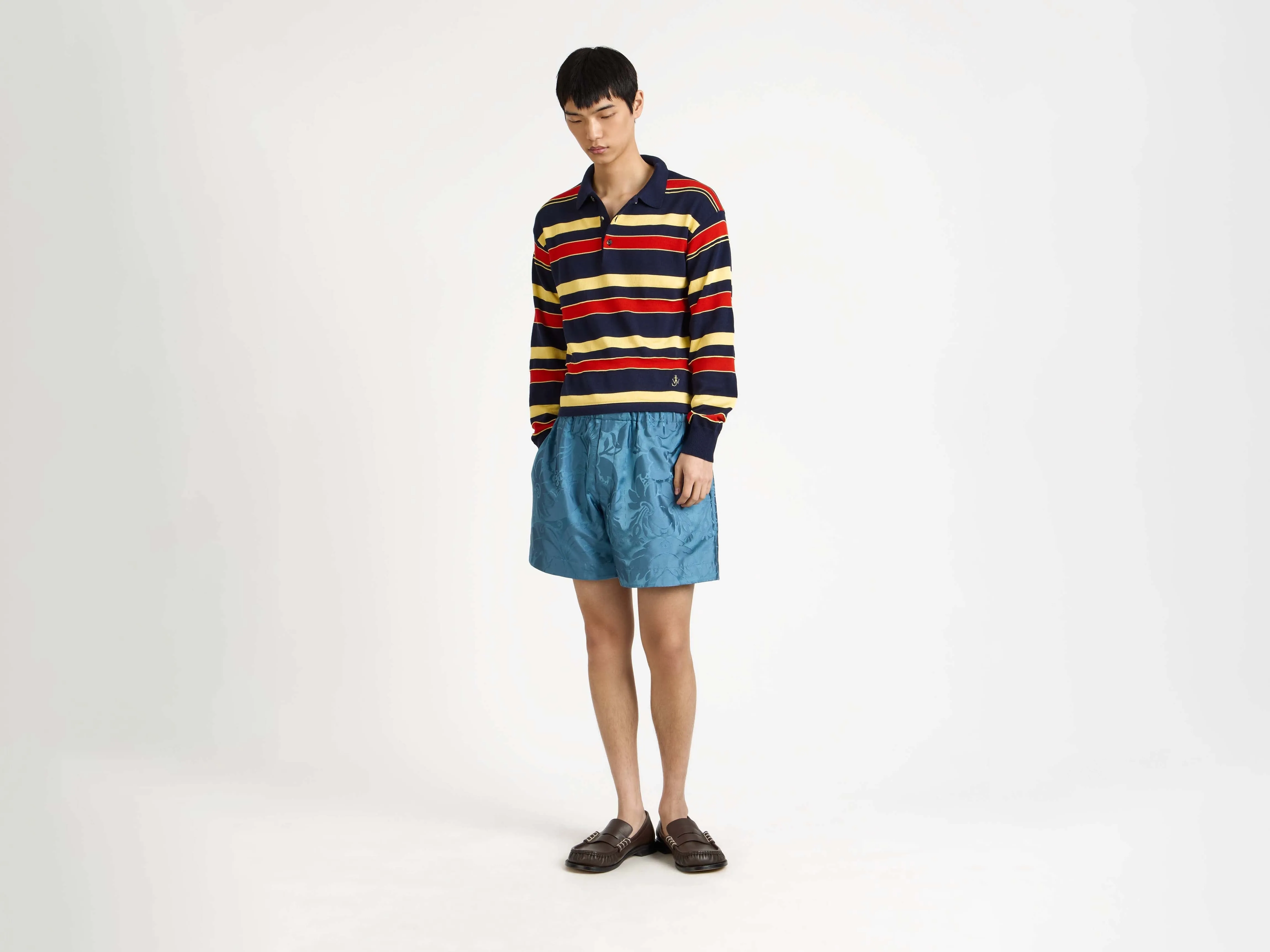 MENS KNITTED STRIPED RUGBY POLO TOP IN NAVY sold by J.W. Anderson