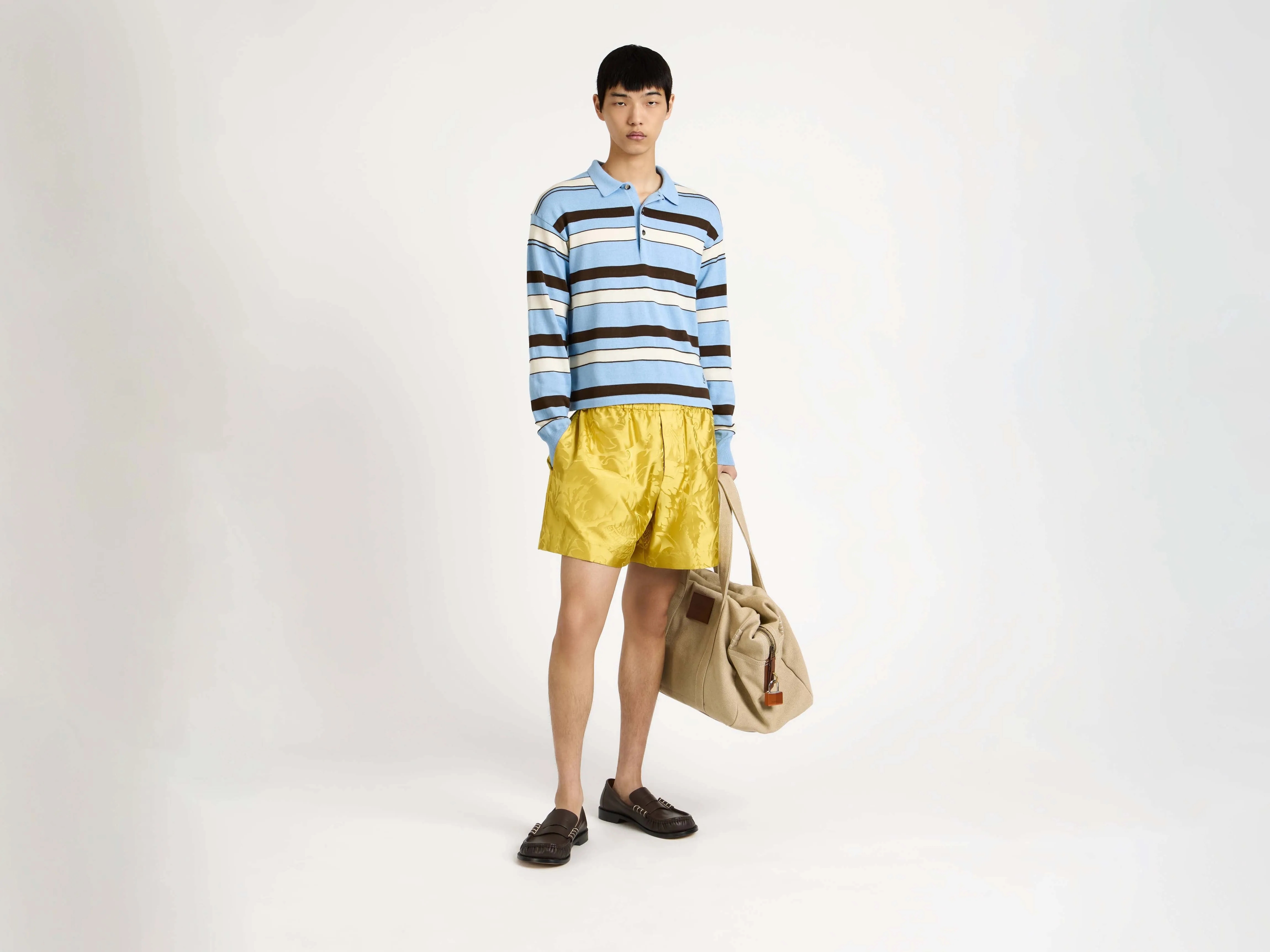 MENS KNITTED STRIPED RUGBY POLO TOP IN MISTY BLUE sold by J.W. Anderson product image thumbnail 4