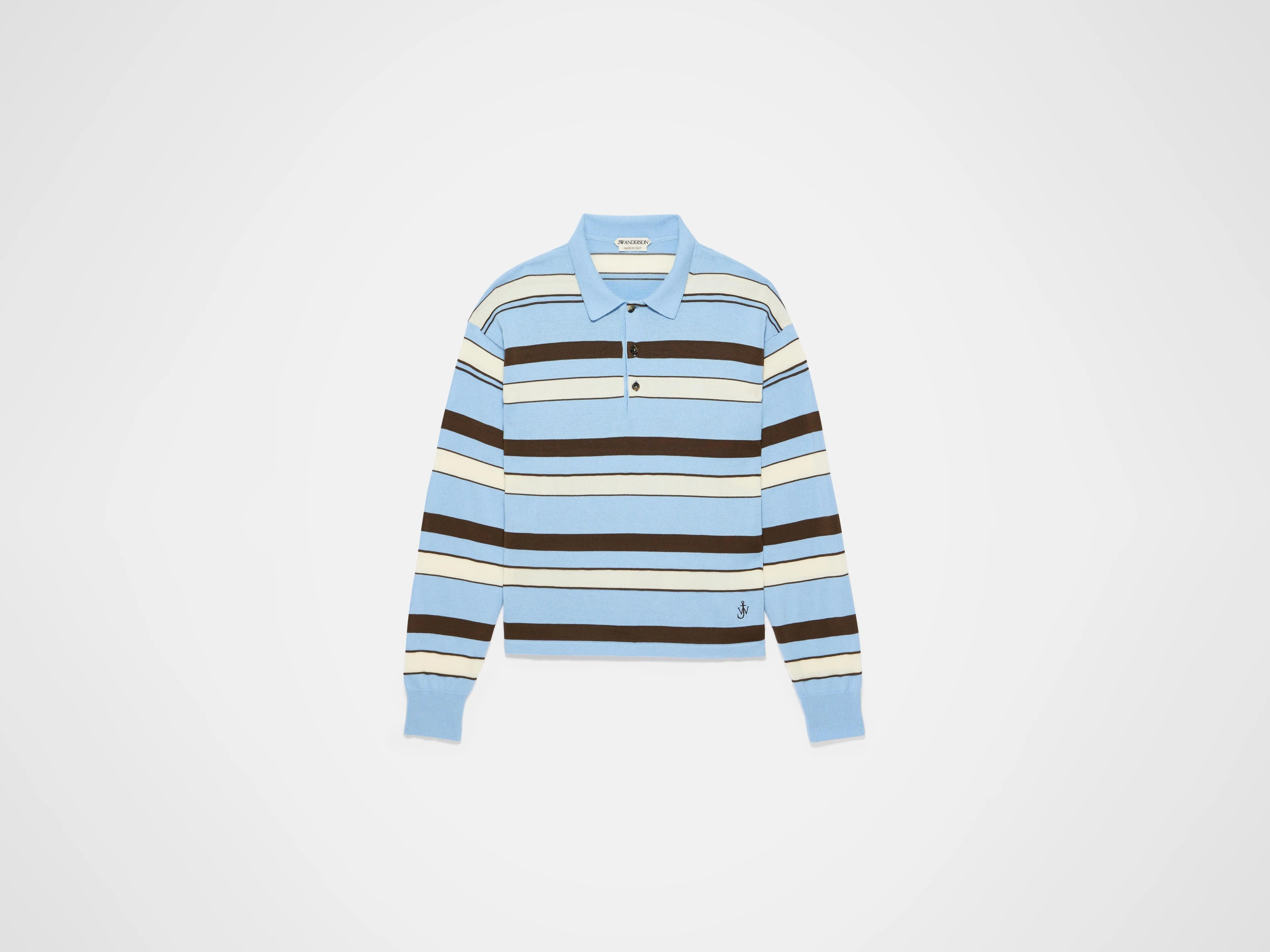 MENS KNITTED STRIPED RUGBY POLO TOP IN MISTY BLUE sold by J.W. Anderson product image thumbnail 5