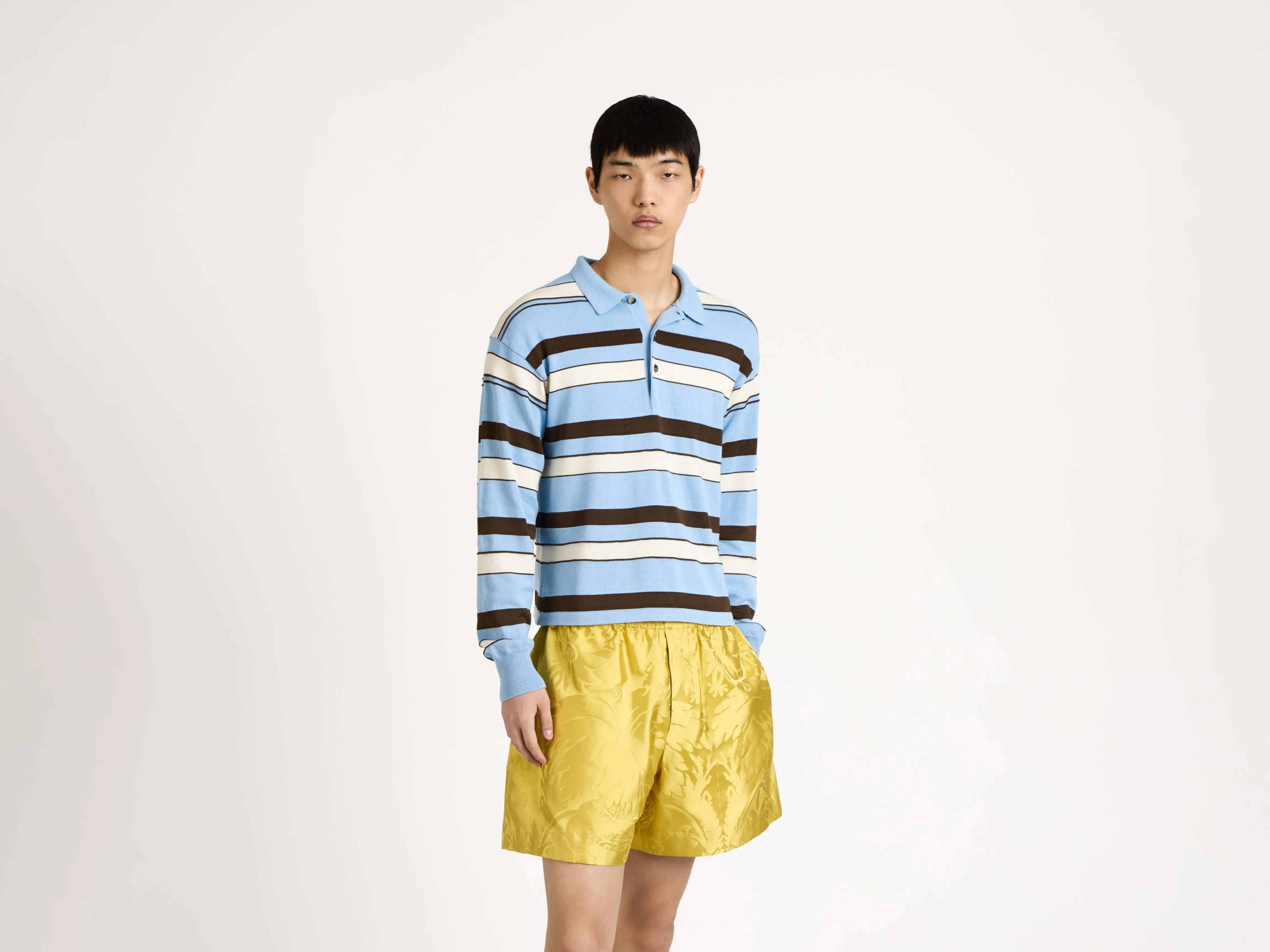 MENS KNITTED STRIPED RUGBY POLO TOP IN MISTY BLUE sold by J.W. Anderson