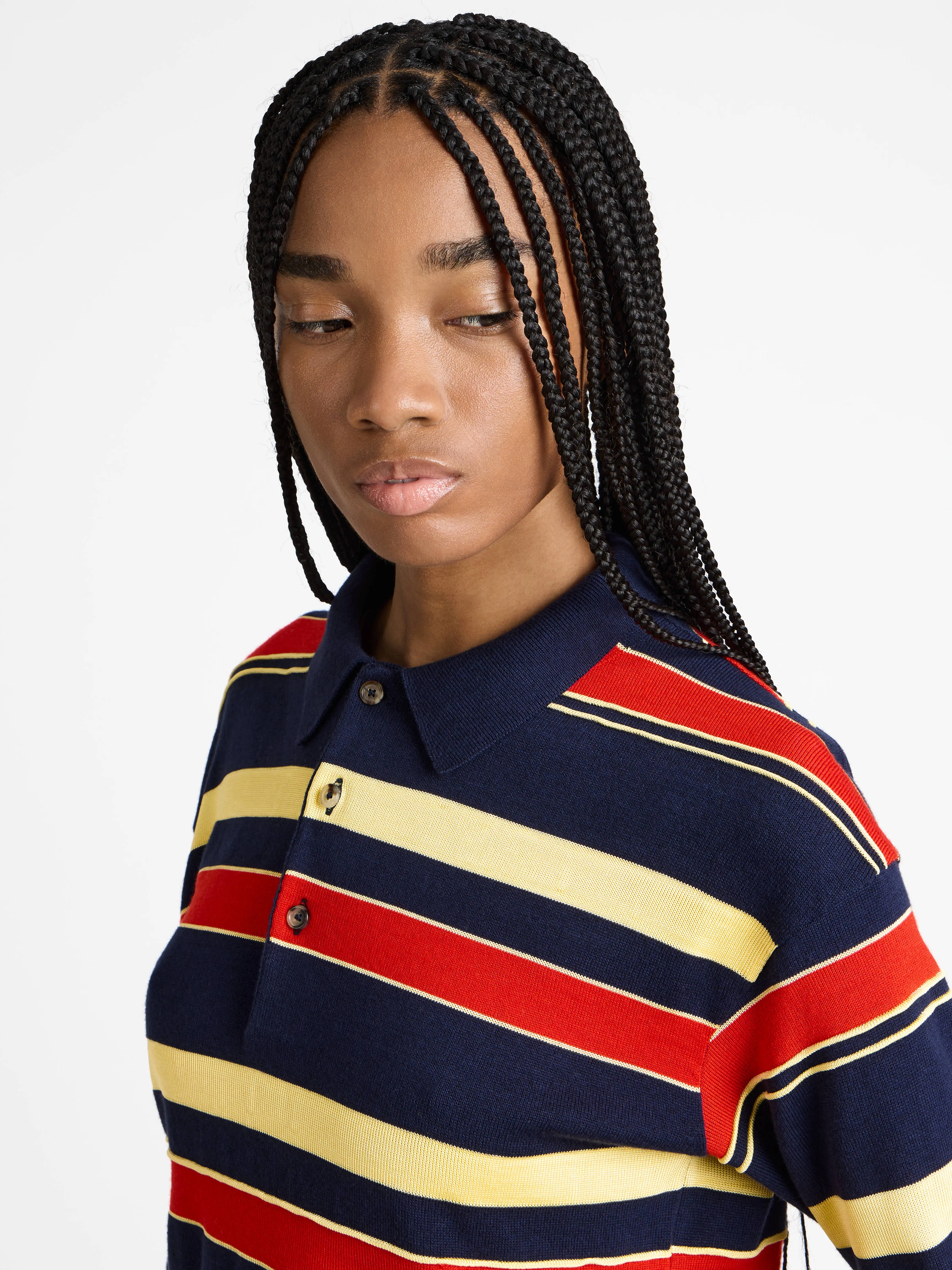 WOMENS KNITTED STRIPED RUGBY POLO TOP IN NAVY sold by J.W. Anderson product image thumbnail 5