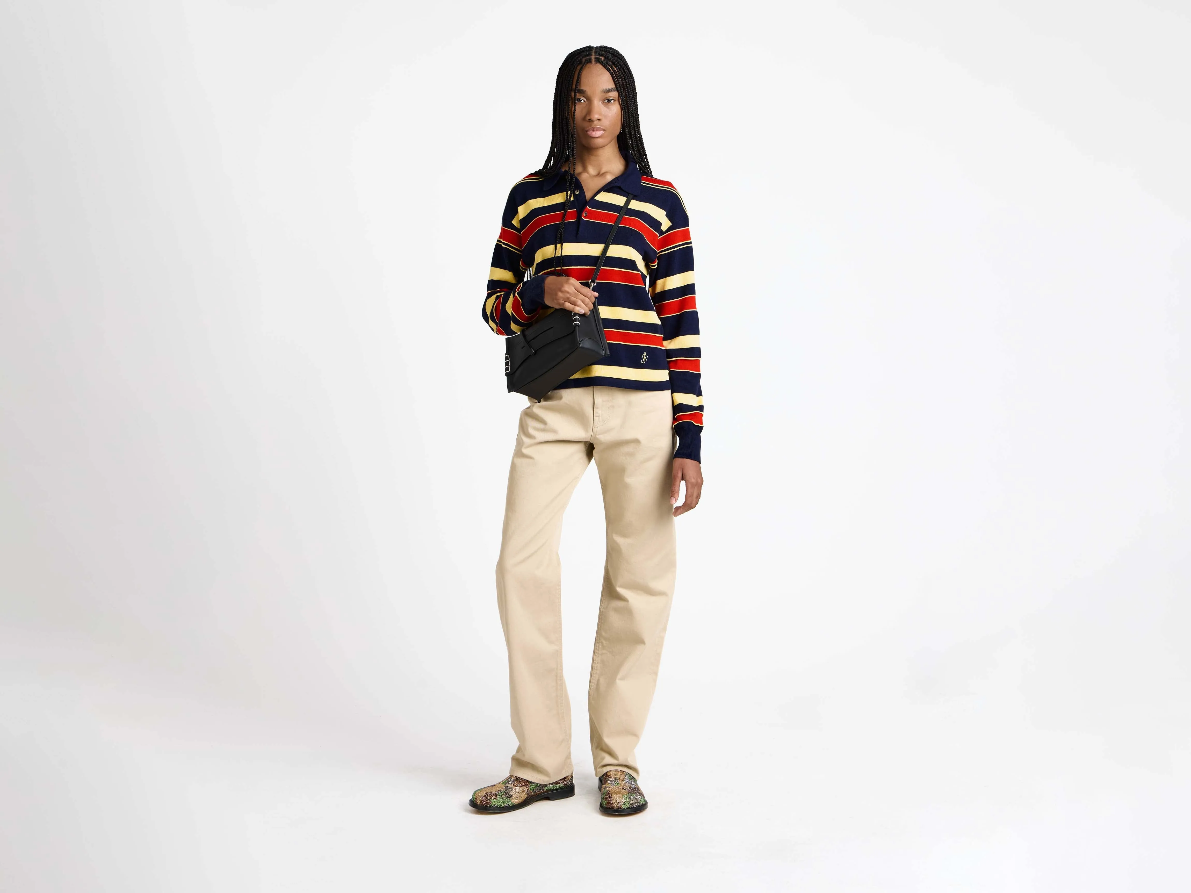 WOMENS KNITTED STRIPED RUGBY POLO TOP IN NAVY sold by J.W. Anderson product image thumbnail 3