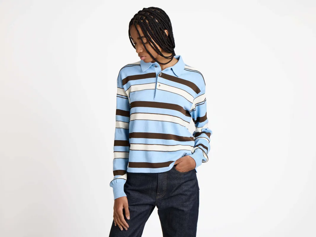 WOMENS KNITTED STRIPED RUGBY POLO TOP IN MISTY BLUE sold by J.W. Anderson