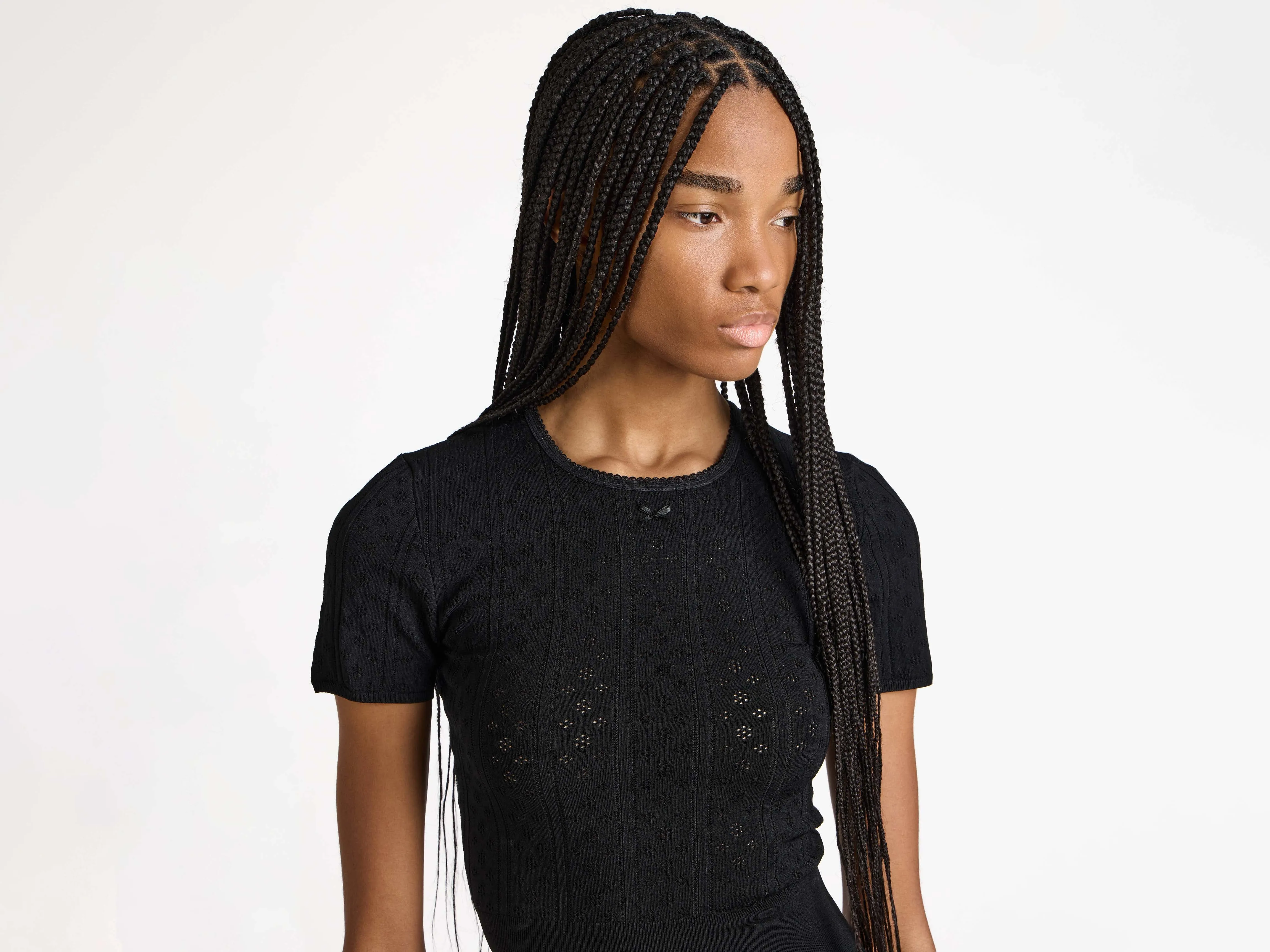 WOMENS KNITTED POINTELLE T-SHIRT IN BLACK sold by J.W. Anderson product image thumbnail 2