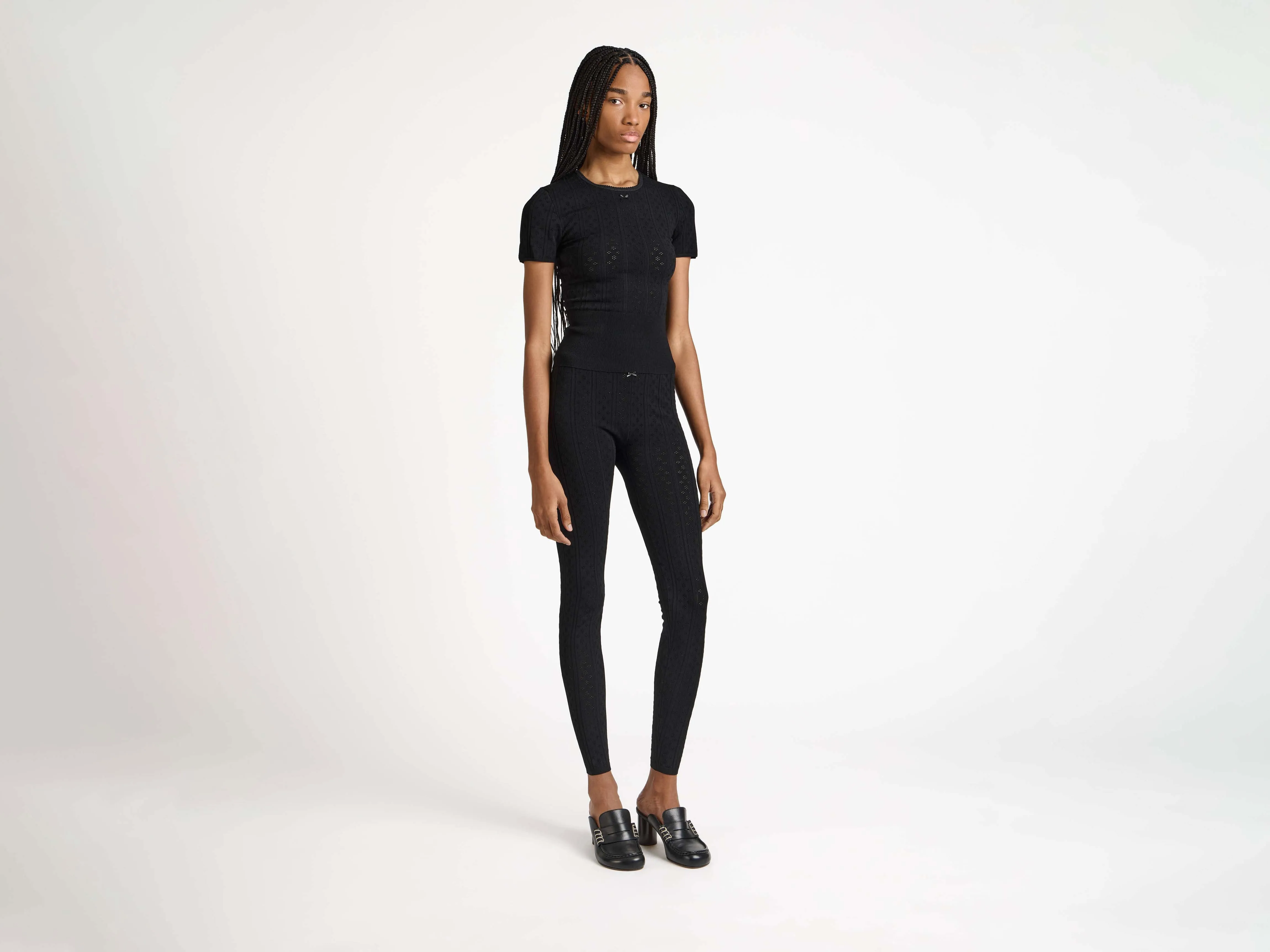 WOMENS KNITTED POINTELLE T-SHIRT IN BLACK sold by J.W. Anderson product image thumbnail 3