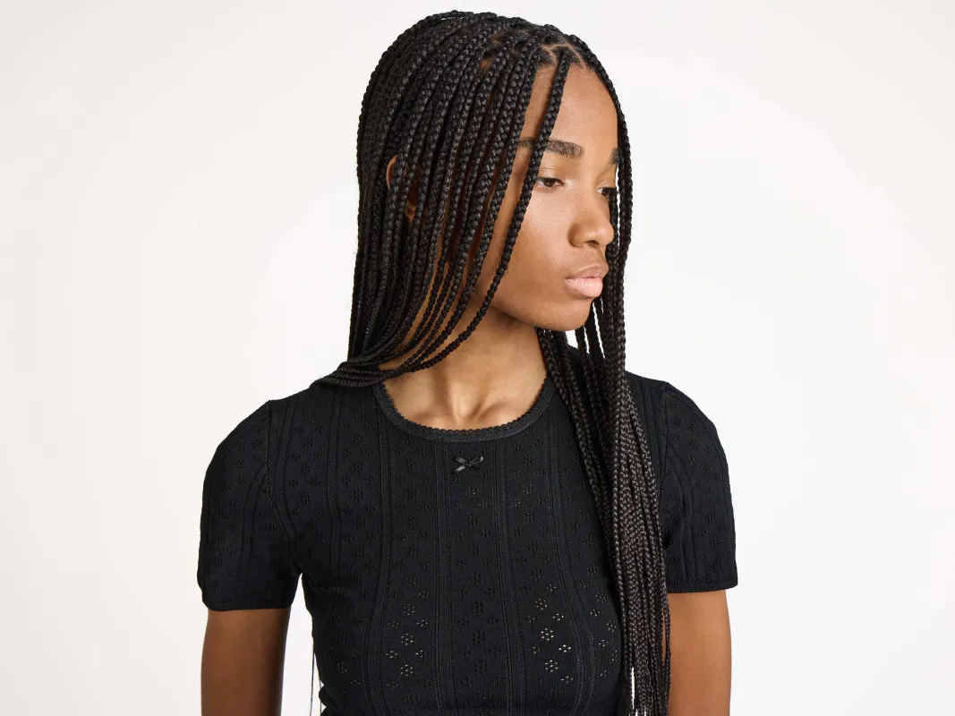 WOMENS KNITTED POINTELLE T-SHIRT IN BLACK sold by J.W. Anderson