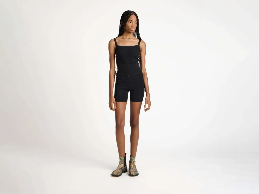 WOMENS KNITTED POINTELLE FITTED SHORTS IN BLACK sold by J.W. Anderson
