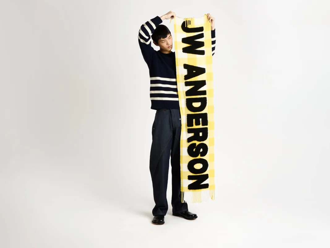 CHECKERED LOGO SCARF IN YELLOW sold by J.W. Anderson