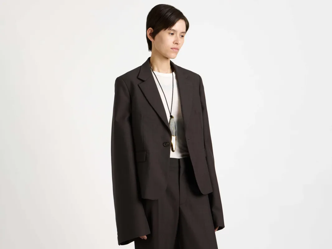 WOMENS TAILORED BELL SLEEVE JACKET IN CHOCOLATE BROWN sold by J.W. Anderson