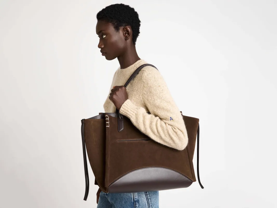 LOAFER CABAS BAG IN BROWN SUEDE sold by J.W. Anderson