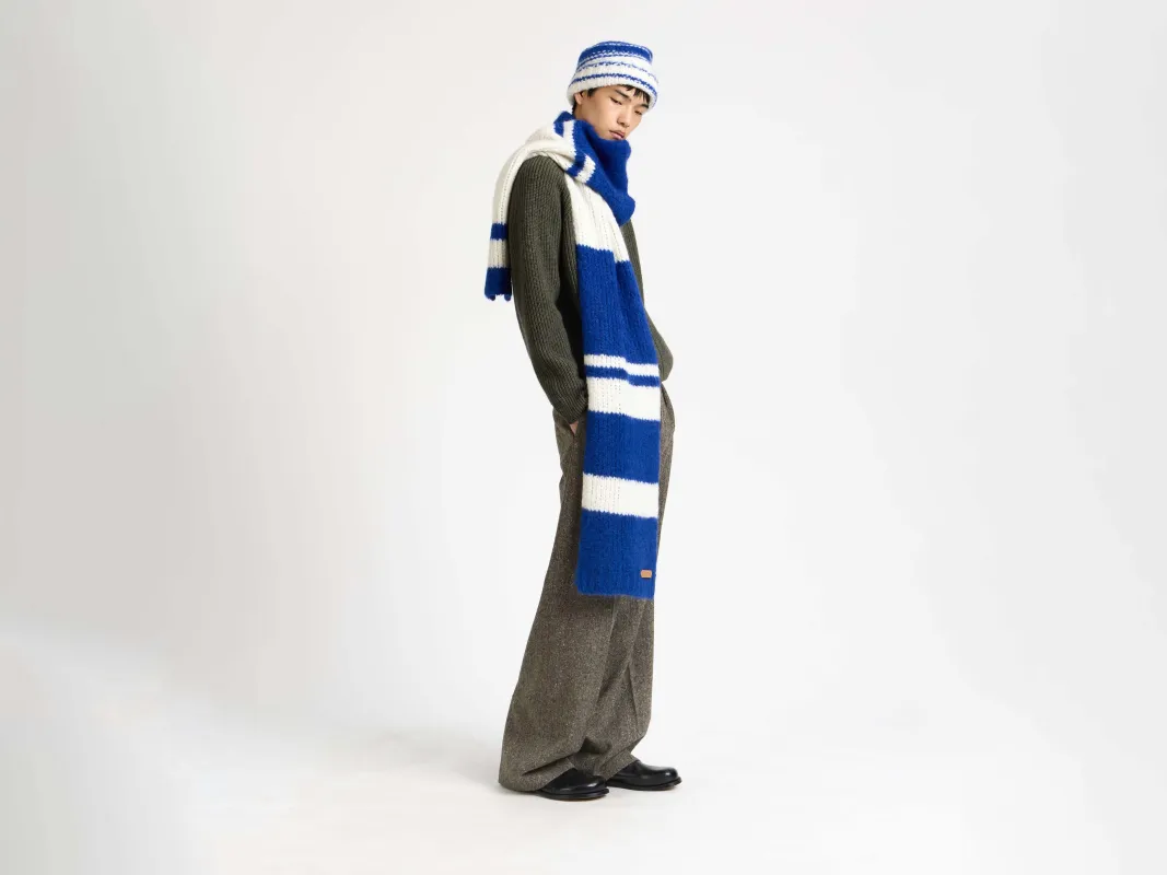 STRIPED SCARF IN ROYAL BLUE & WHITE made by J.W. Anderson