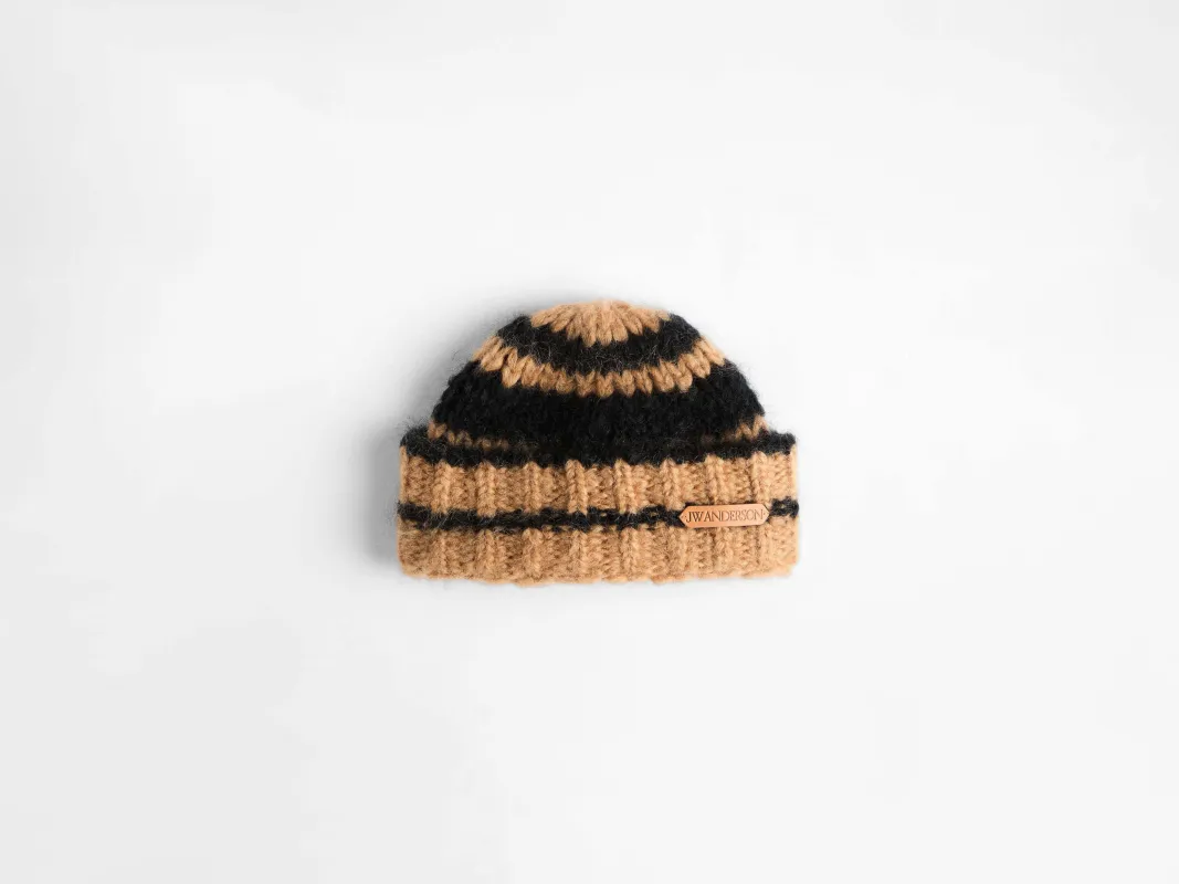 STRIPED BEANIE HAT IN BLACK sold by J.W. Anderson