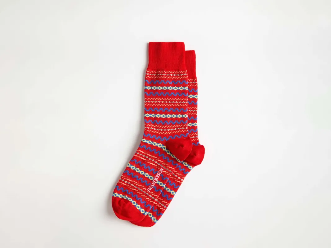 FAIRISLE SOCK IN RED made by J.W. Anderson
