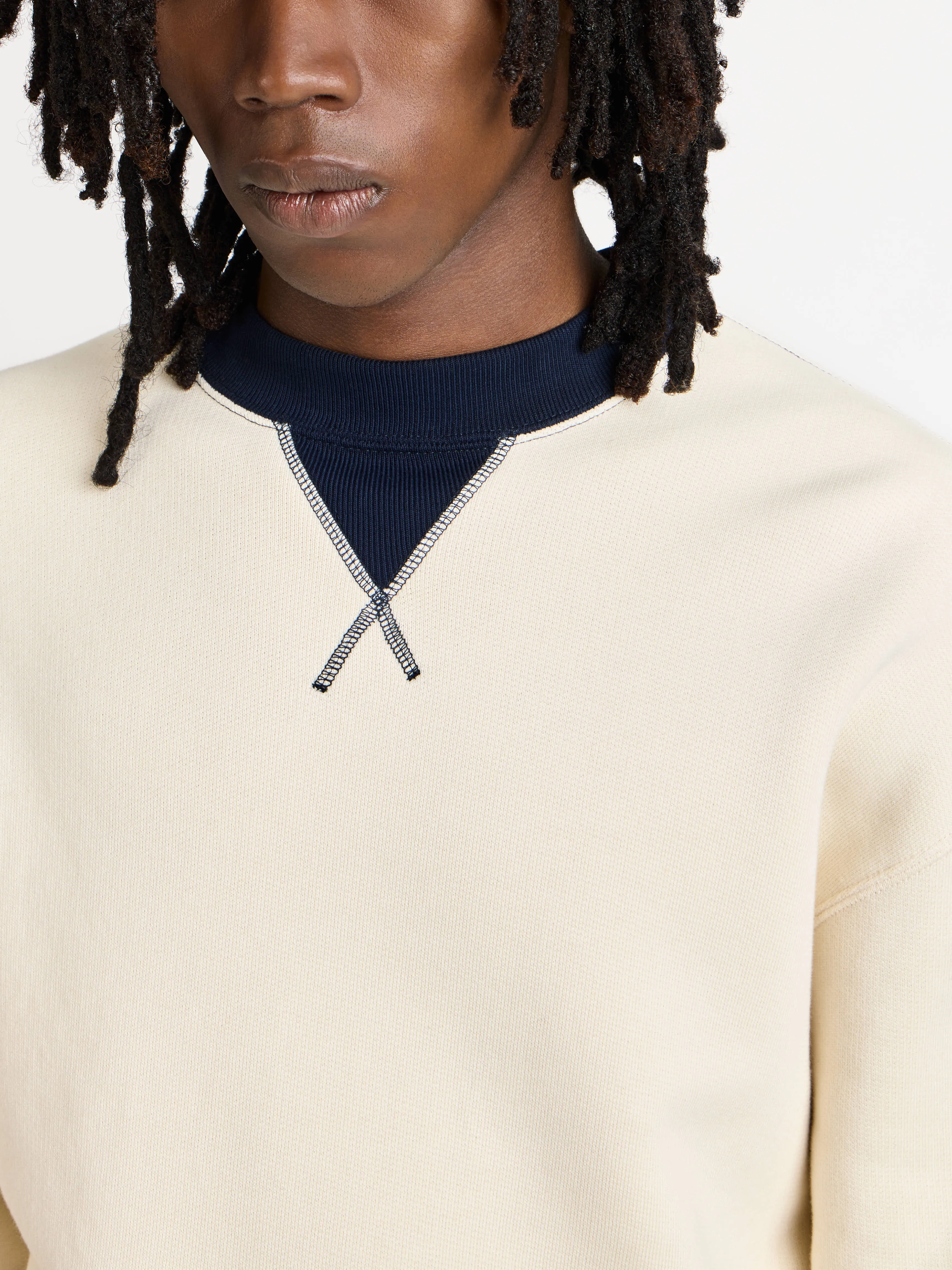 MENS CONTRAST COLLAR SWEATSHIRT IN ECRU & NAVY sold by J.W. Anderson product image thumbnail 5
