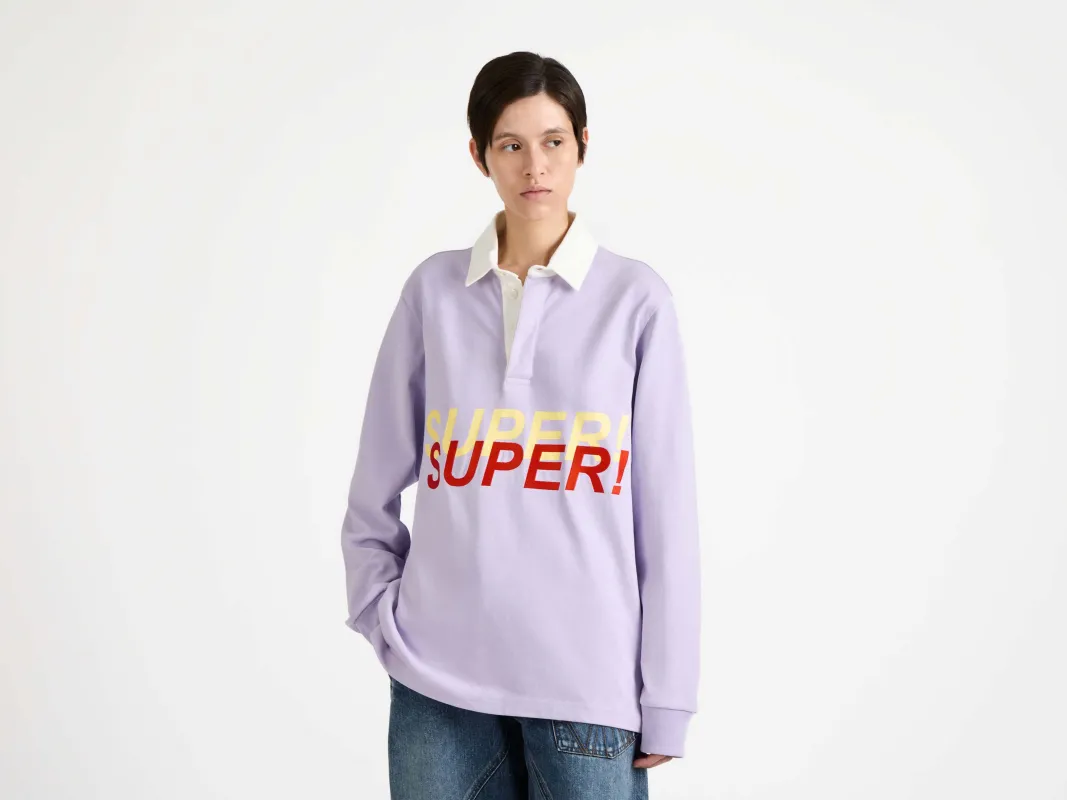 WOMENS 'SUPER SUPER' RUGBY POLO TOP IN PURPLE sold by J.W. Anderson