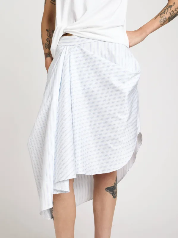 WOMENS ASYMMETRIC DRAPED SKIRT IN WHITE & BLUE made by J.W. Anderson