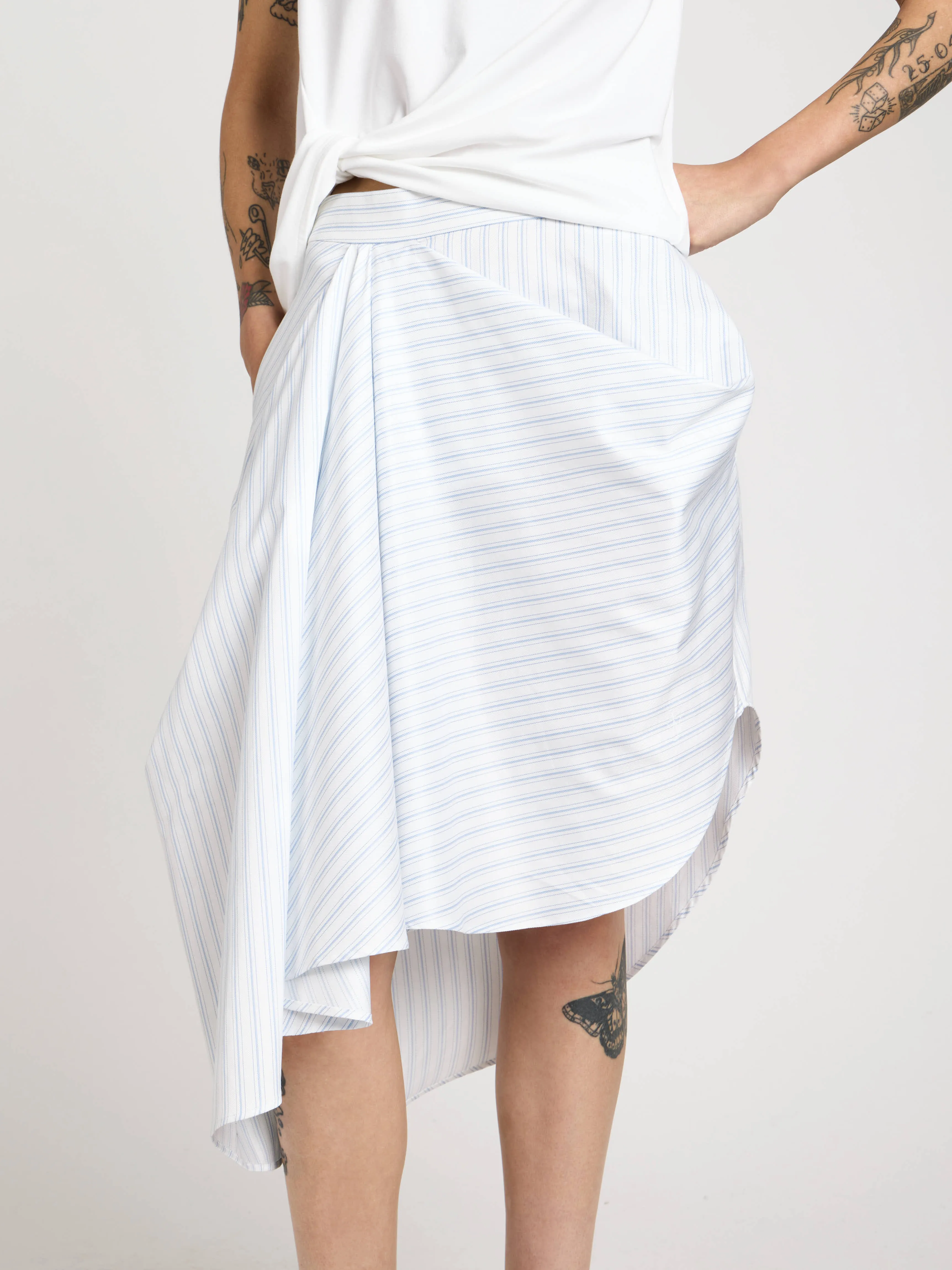 WOMENS ASYMMETRIC DRAPED SKIRT IN WHITE & BLUE sold by J.W. Anderson