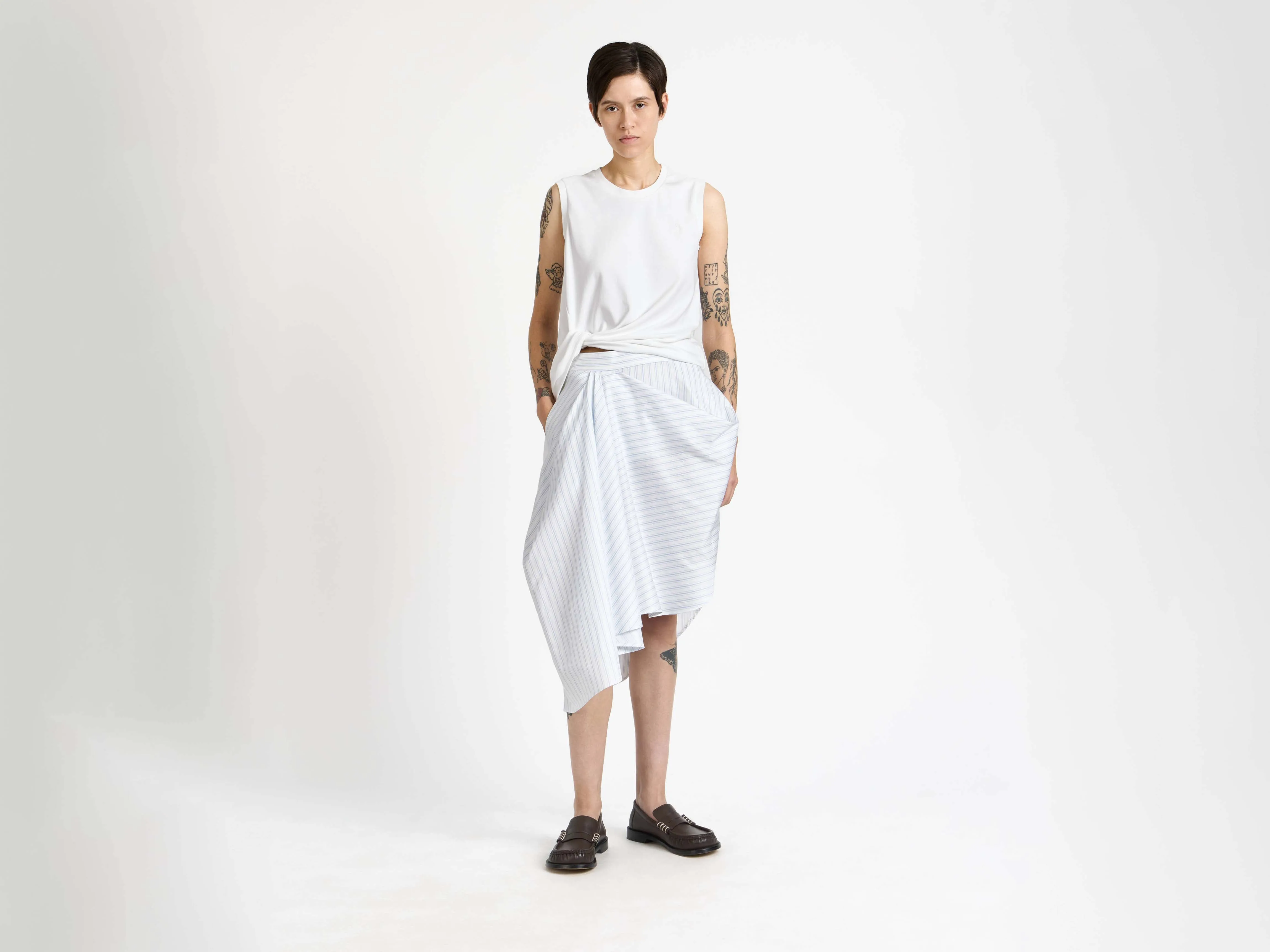 WOMENS ASYMMETRIC DRAPED SKIRT IN WHITE & BLUE sold by J.W. Anderson product image thumbnail 5