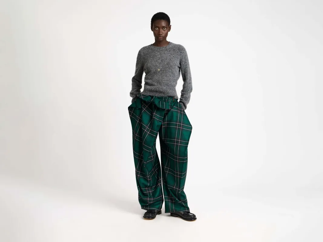 WOMENS FOLD OVER TROUSERS IN FOREST GREEN TARTAN sold by J.W. Anderson