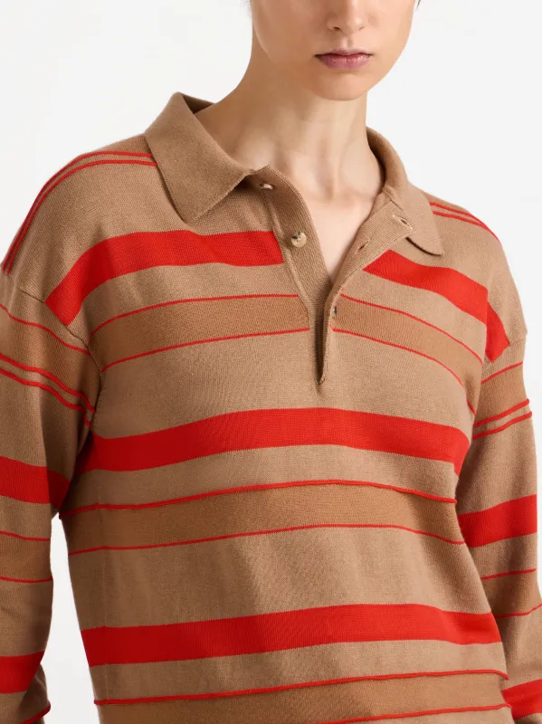 WOMENS KNITTED STRIPED RUGBY POLO TOP IN BISCUIT sold by J.W. Anderson