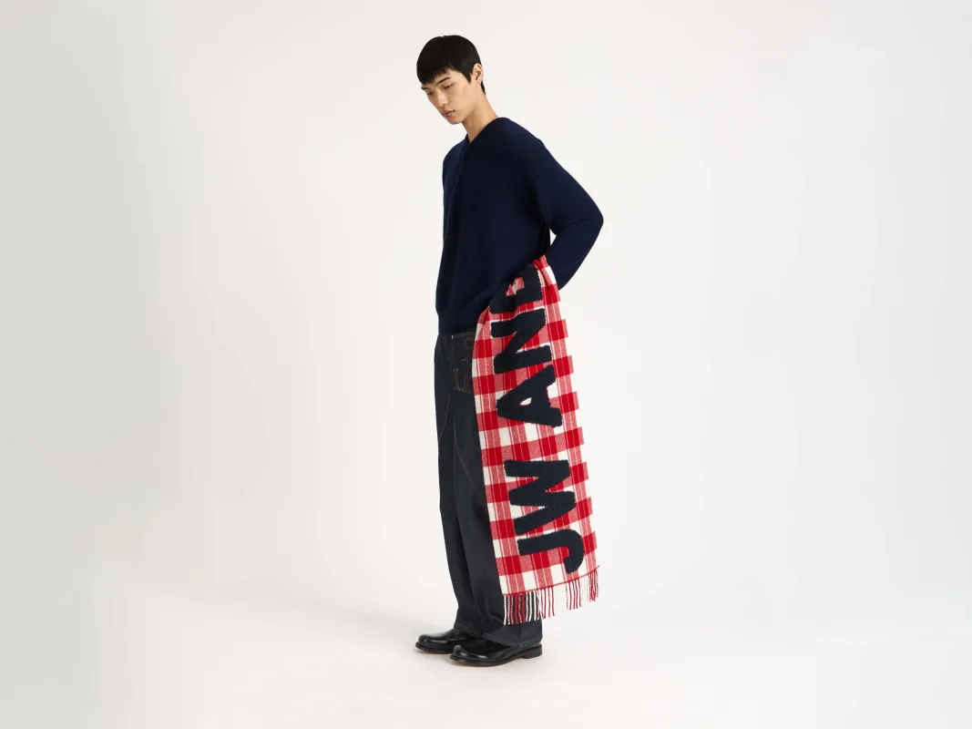 CHECKERED LOGO SCARF IN RED-WHITE made by J.W. Anderson