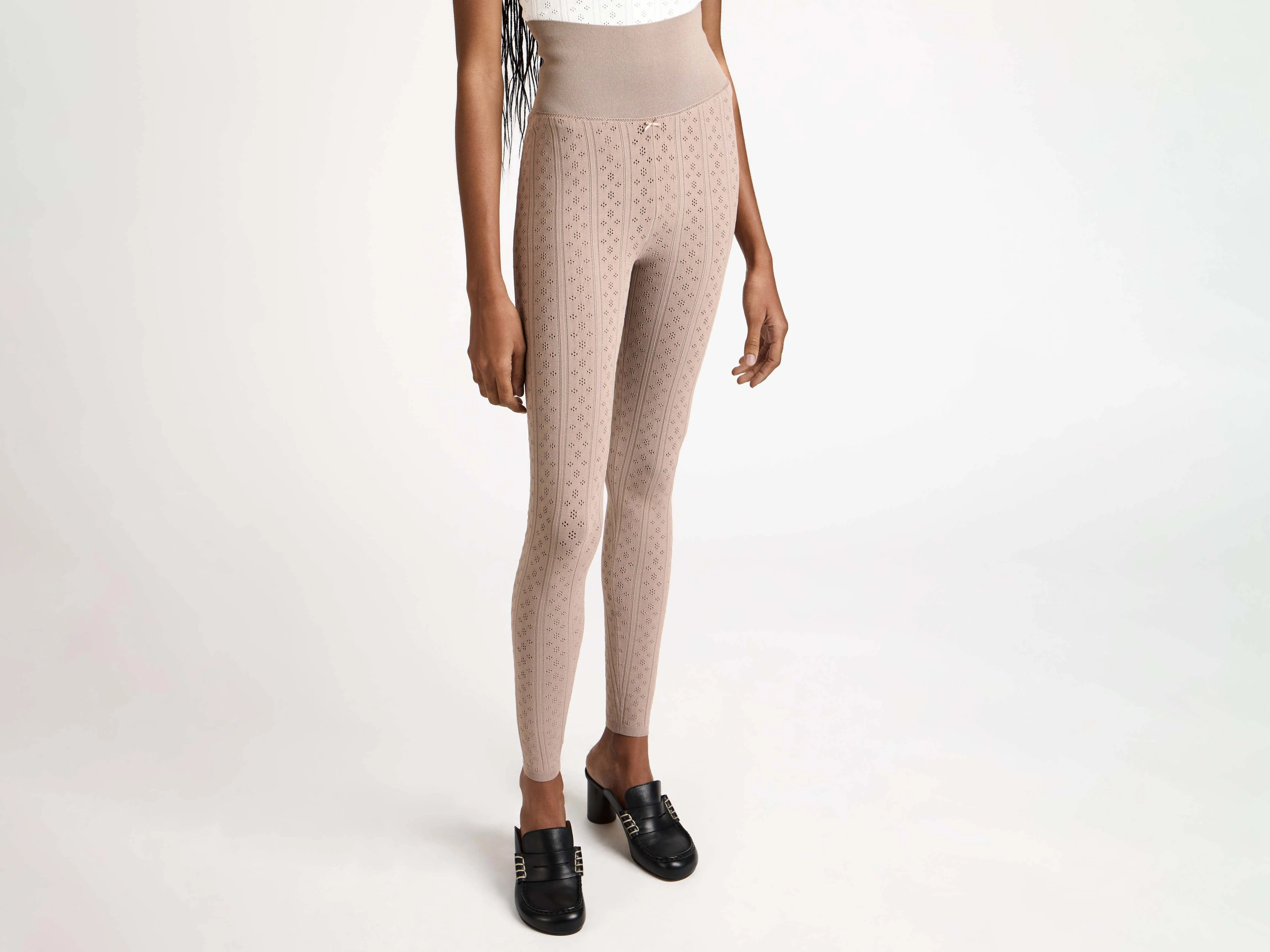 WOMENS KNITTED POINTELLE LEGGINGS IN TAUPE sold by J.W. Anderson product image thumbnail 3