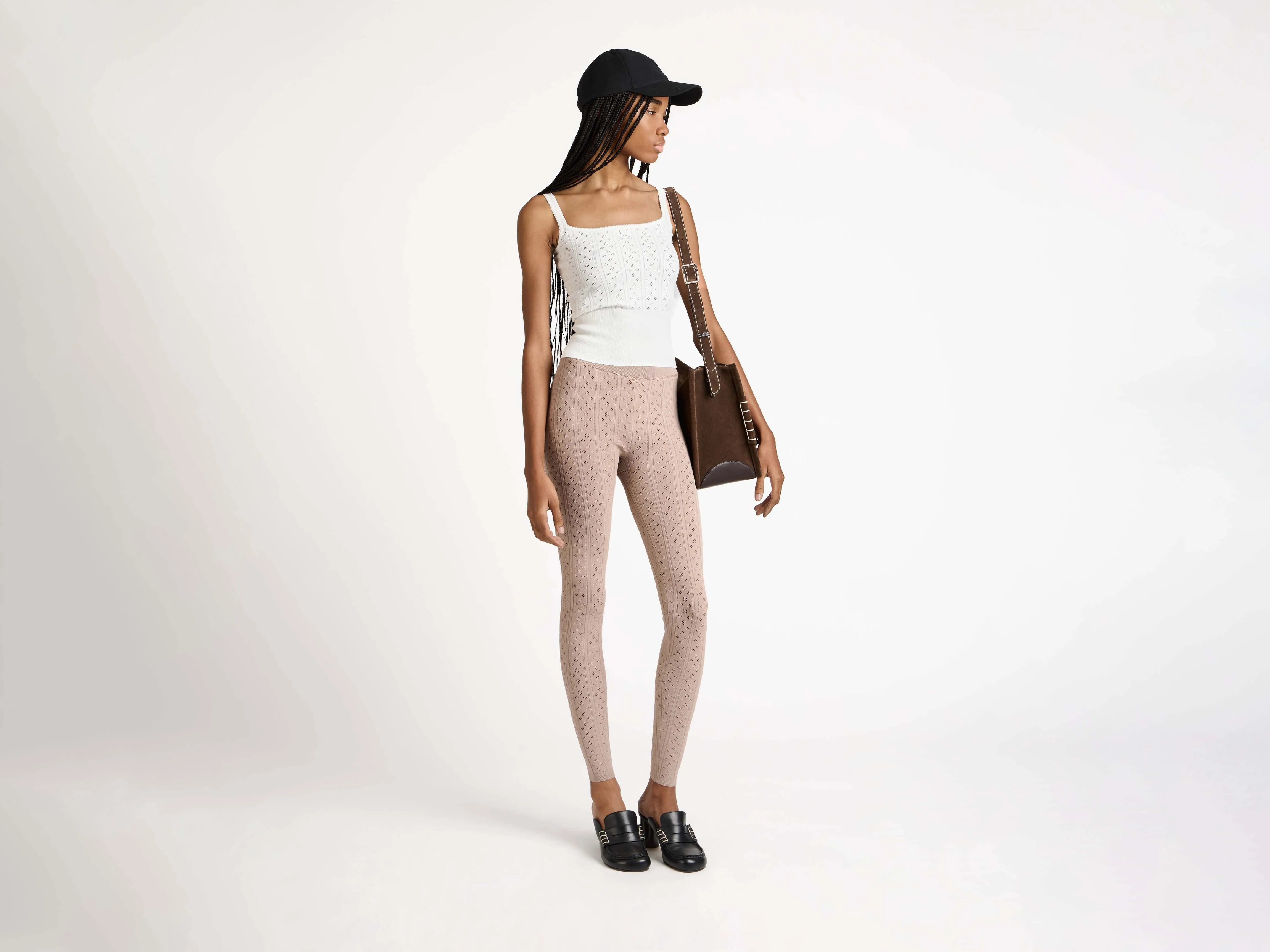 WOMENS KNITTED POINTELLE LEGGINGS IN TAUPE sold by J.W. Anderson product image thumbnail 4