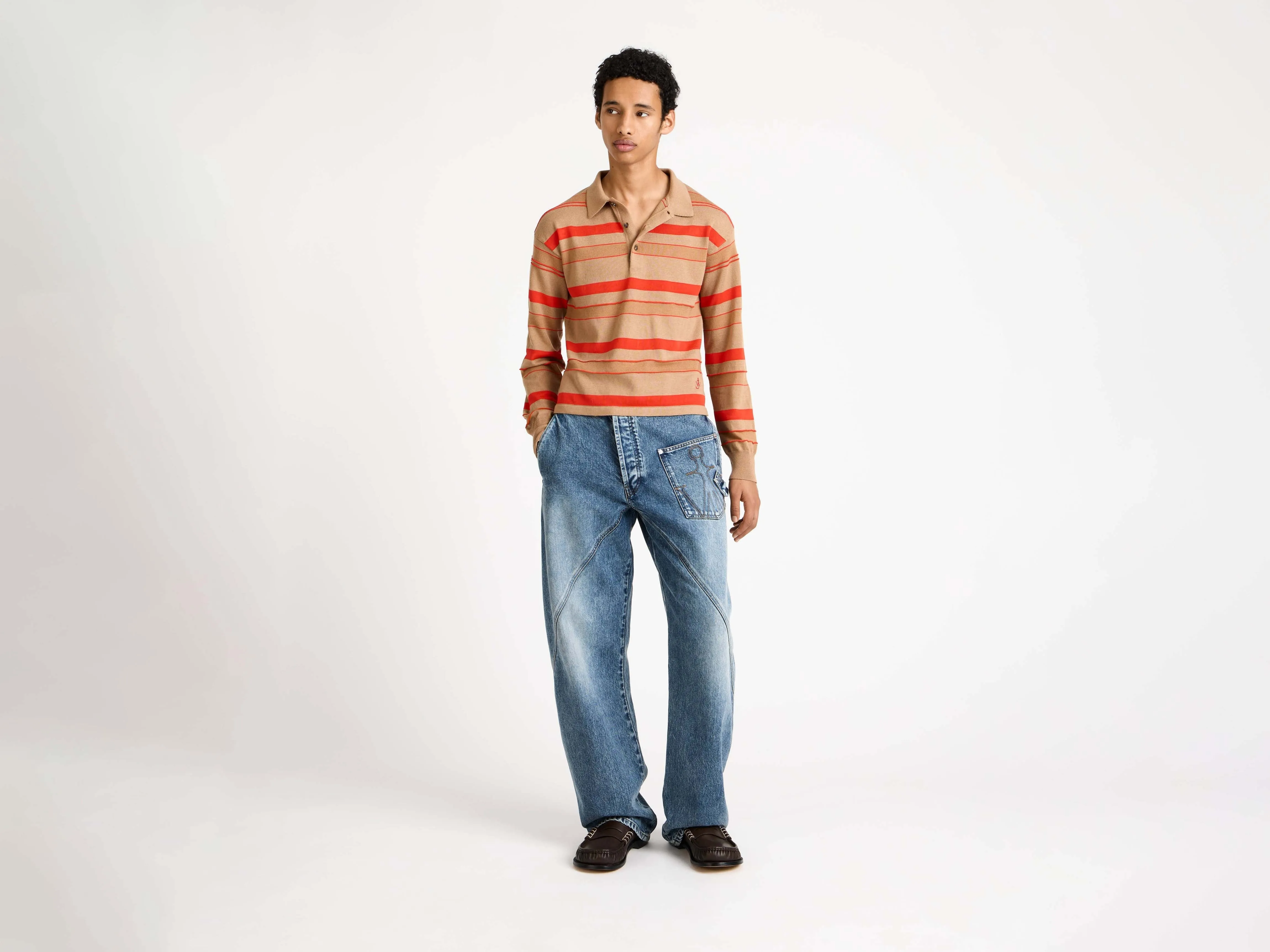 MENS KNITTED STRIPED RUGBY POLO TOP IN BISCUIT sold by J.W. Anderson product image thumbnail 5